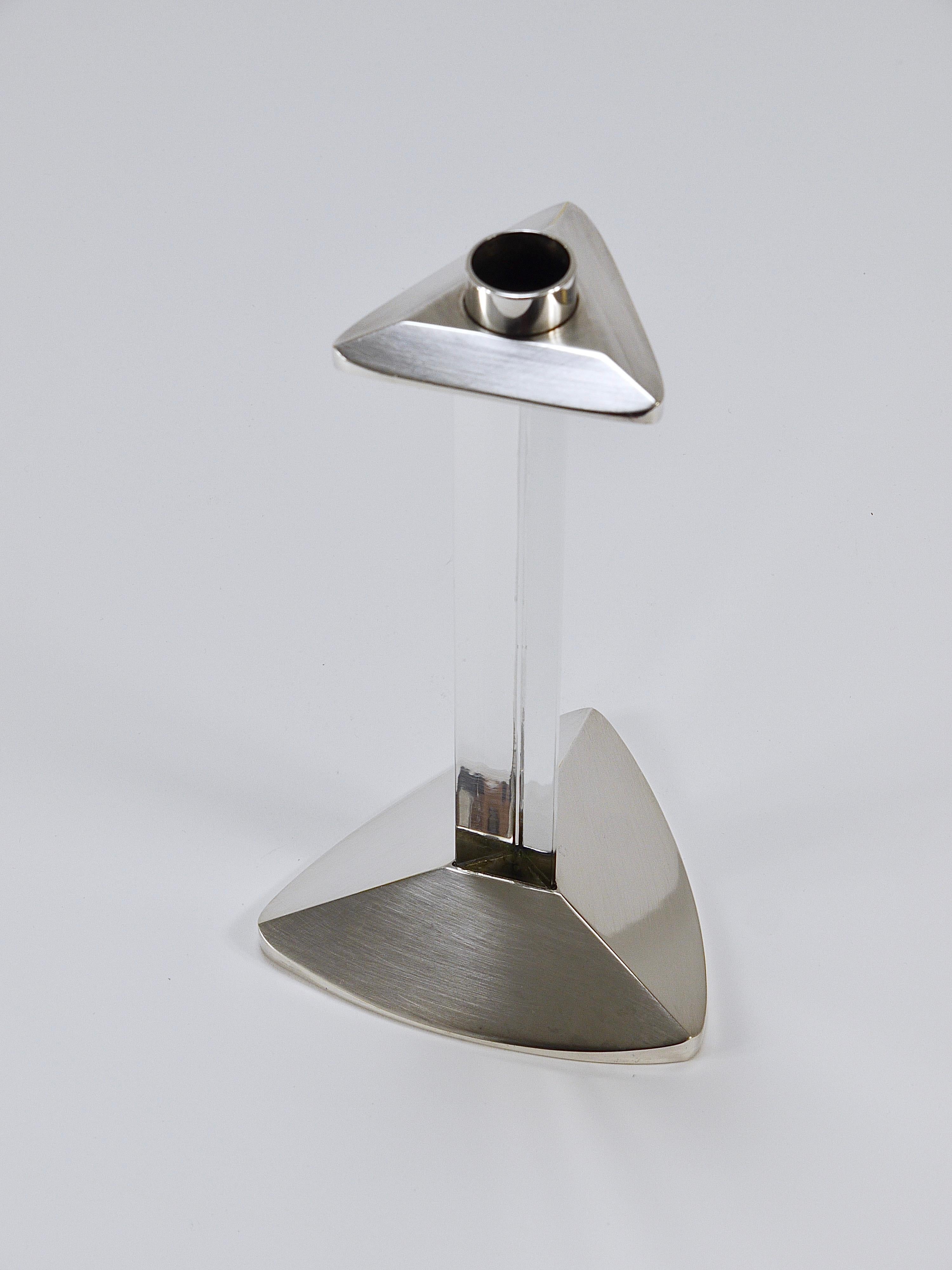 Riedel x Mesa Portavelas postmoderno de plata y cristal, Italia, 1980 en venta 11