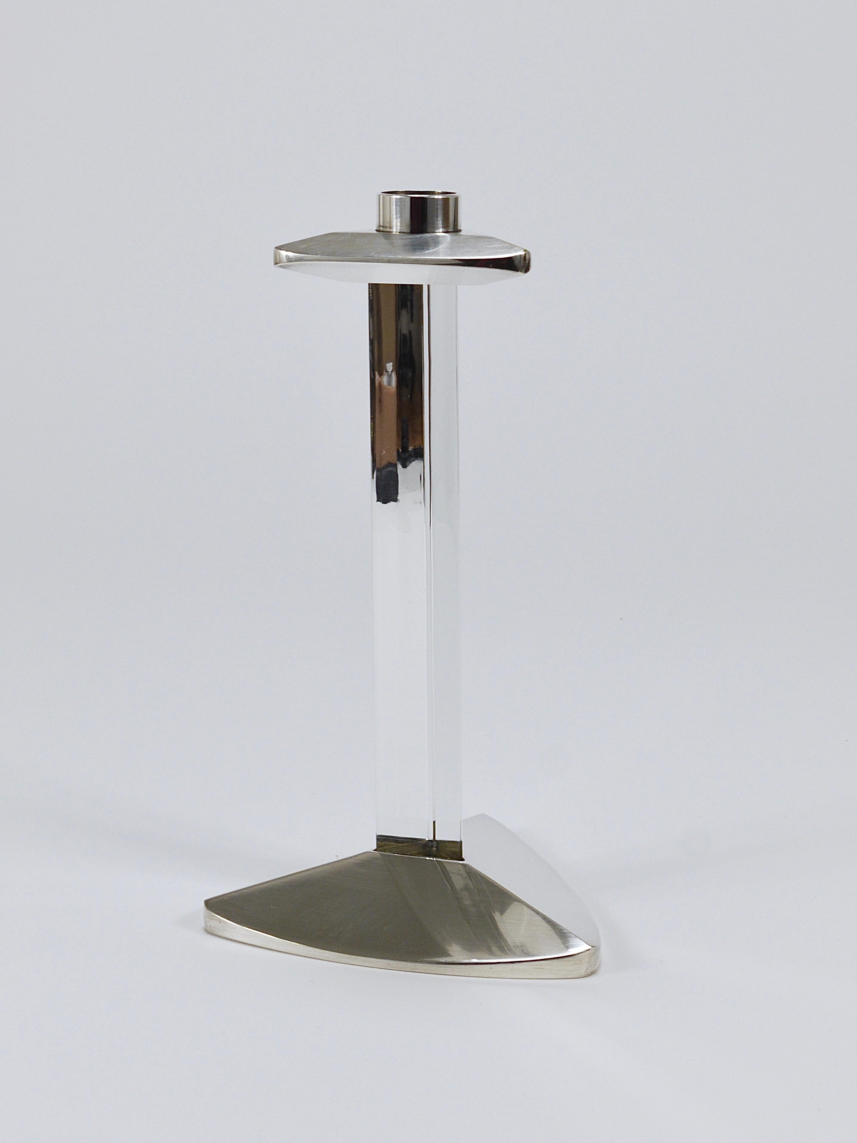 Riedel x Mesa Portavelas postmoderno de plata y cristal, Italia, 1980 Plateado en venta