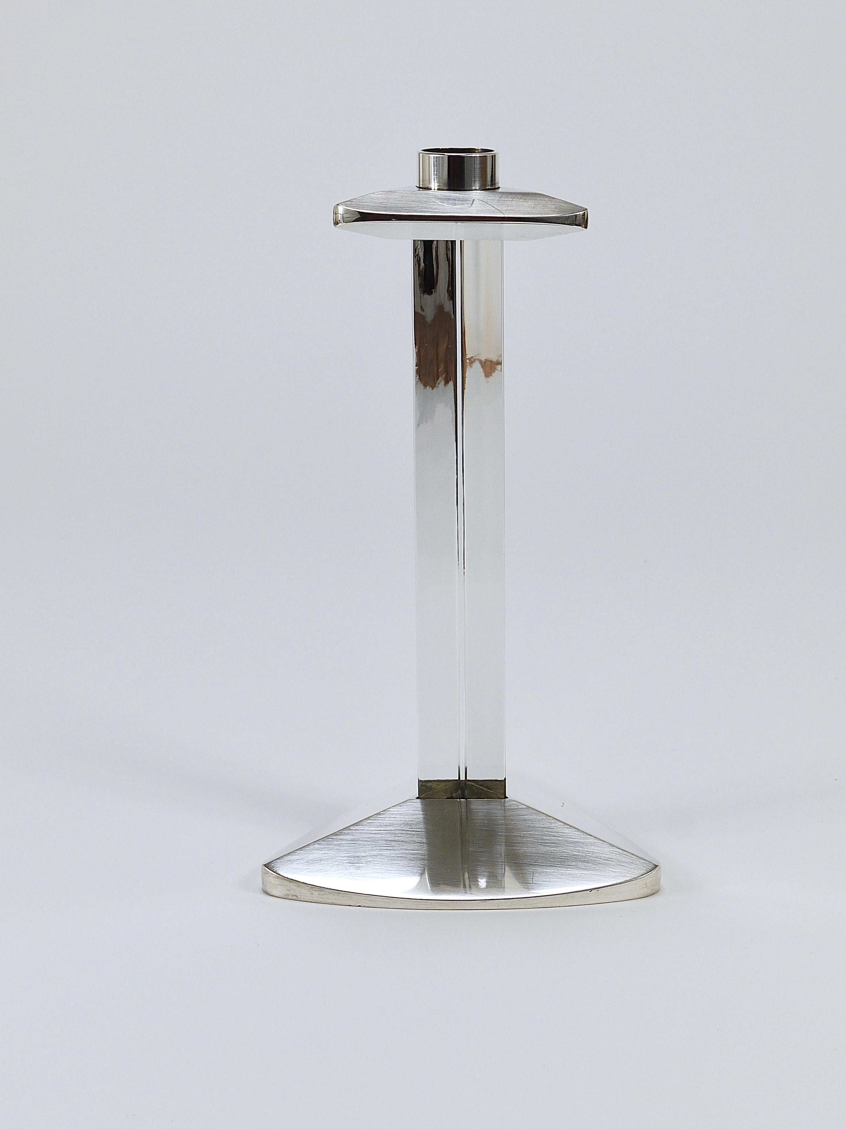 Riedel x Mesa Portavelas postmoderno de plata y cristal, Italia, 1980 siglo XX en venta