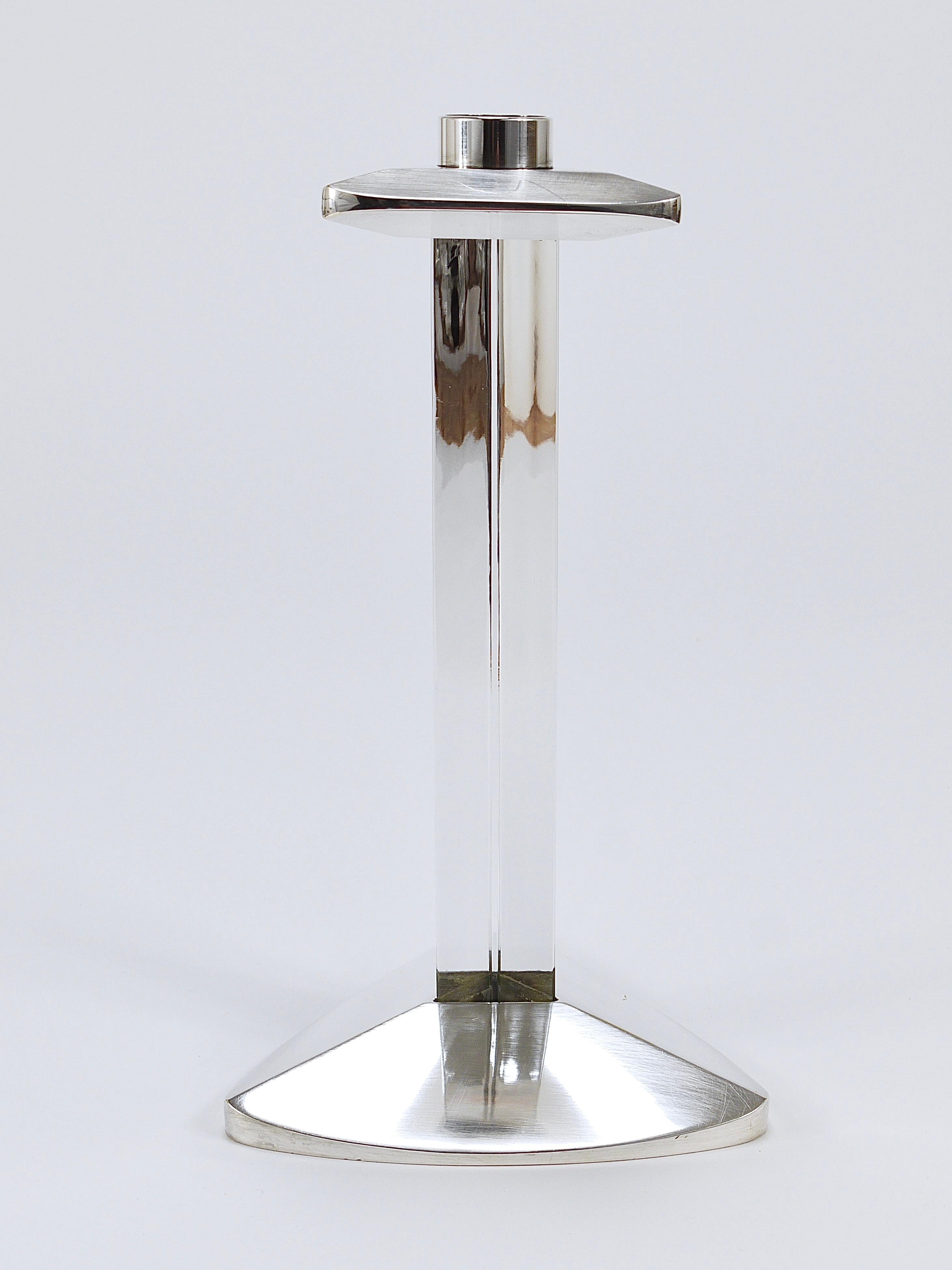 Riedel x Mesa Portavelas postmoderno de plata y cristal, Italia, 1980 en venta 1