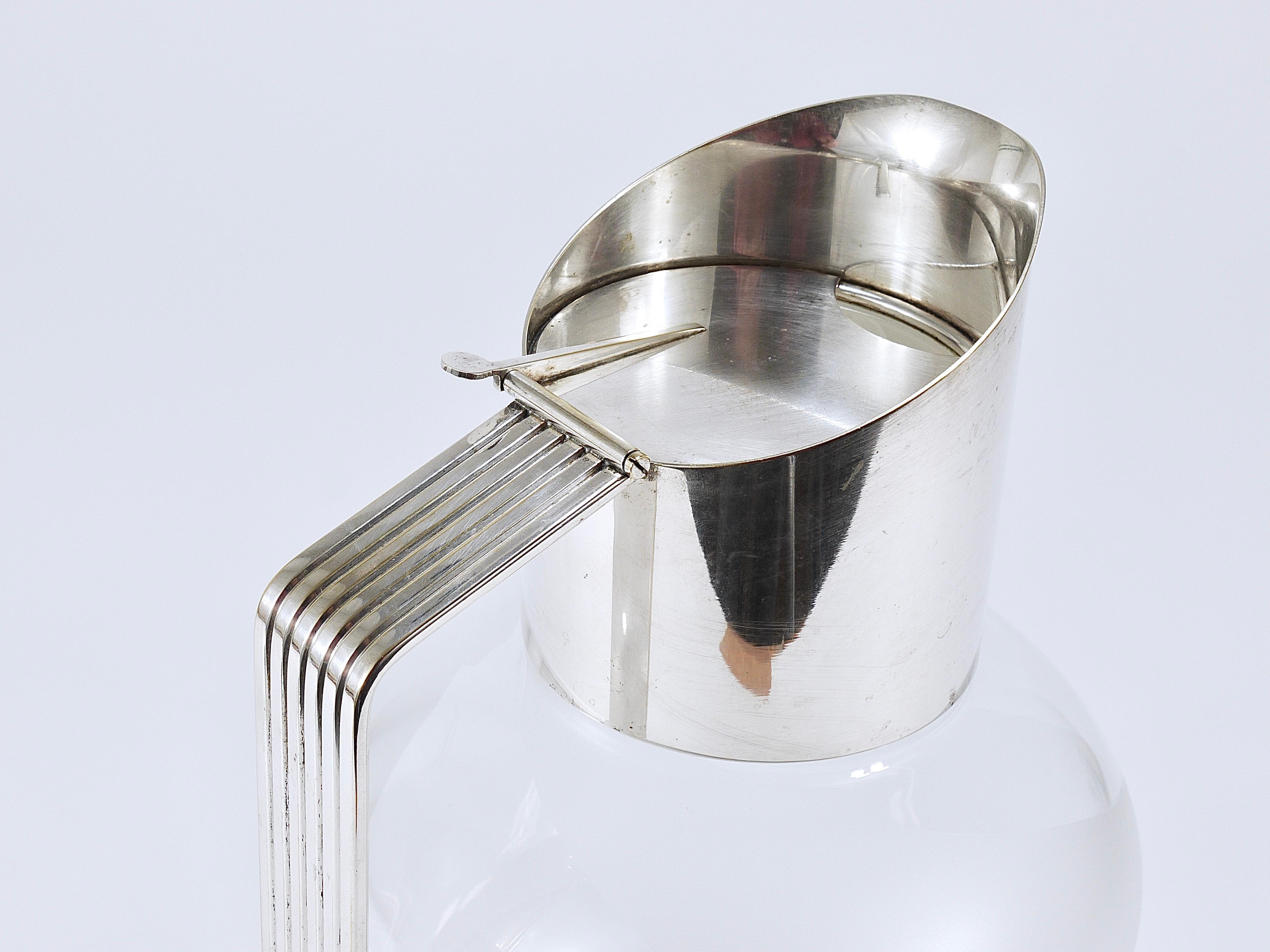 Riedel x Mesa Postmodern Silver & Crystal Pitcher Decanter Jug , Italy, 1980s 3