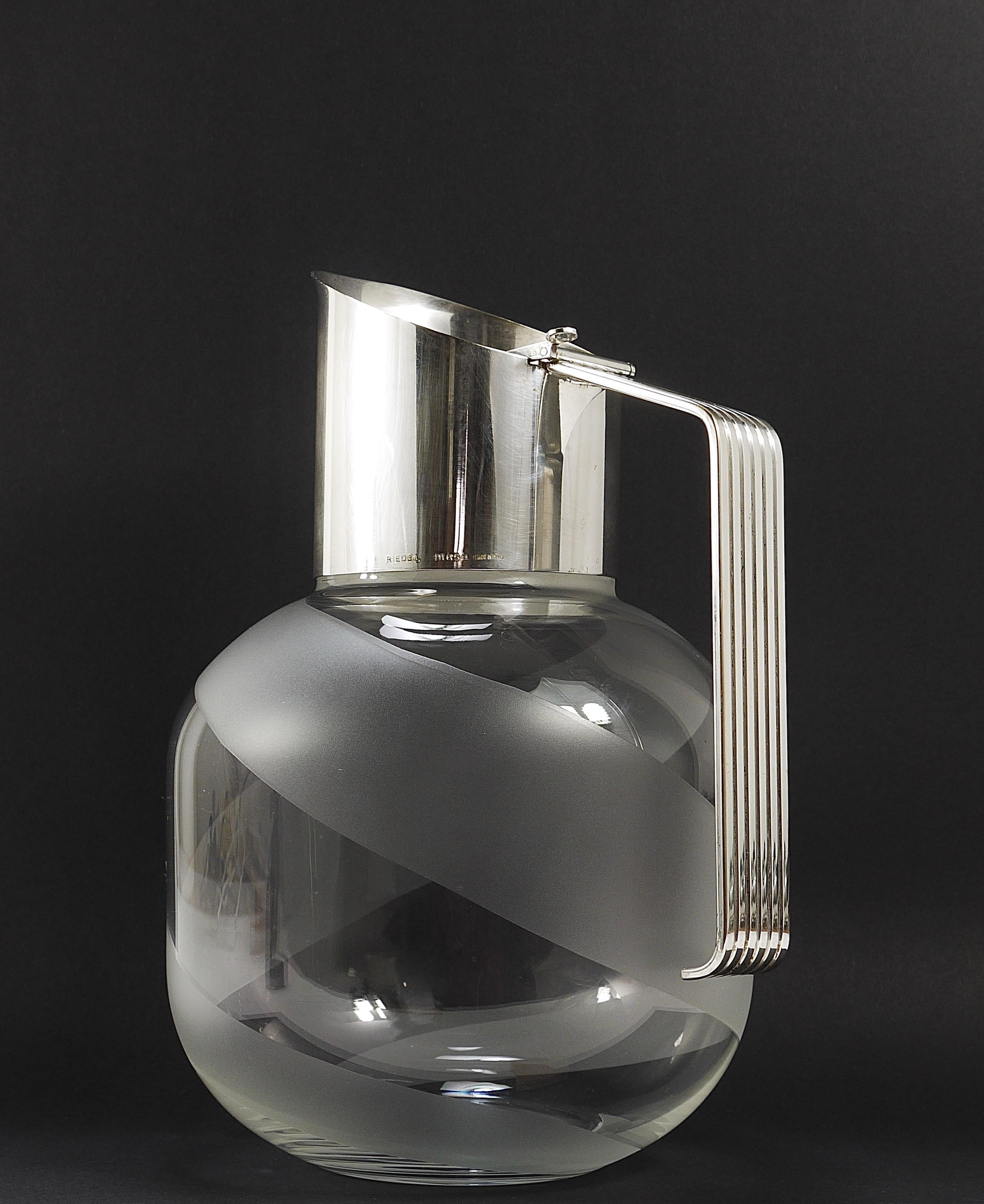 Riedel x Mesa Postmodern Silver & Crystal Pitcher Decanter Jug , Italy, 1980s 4