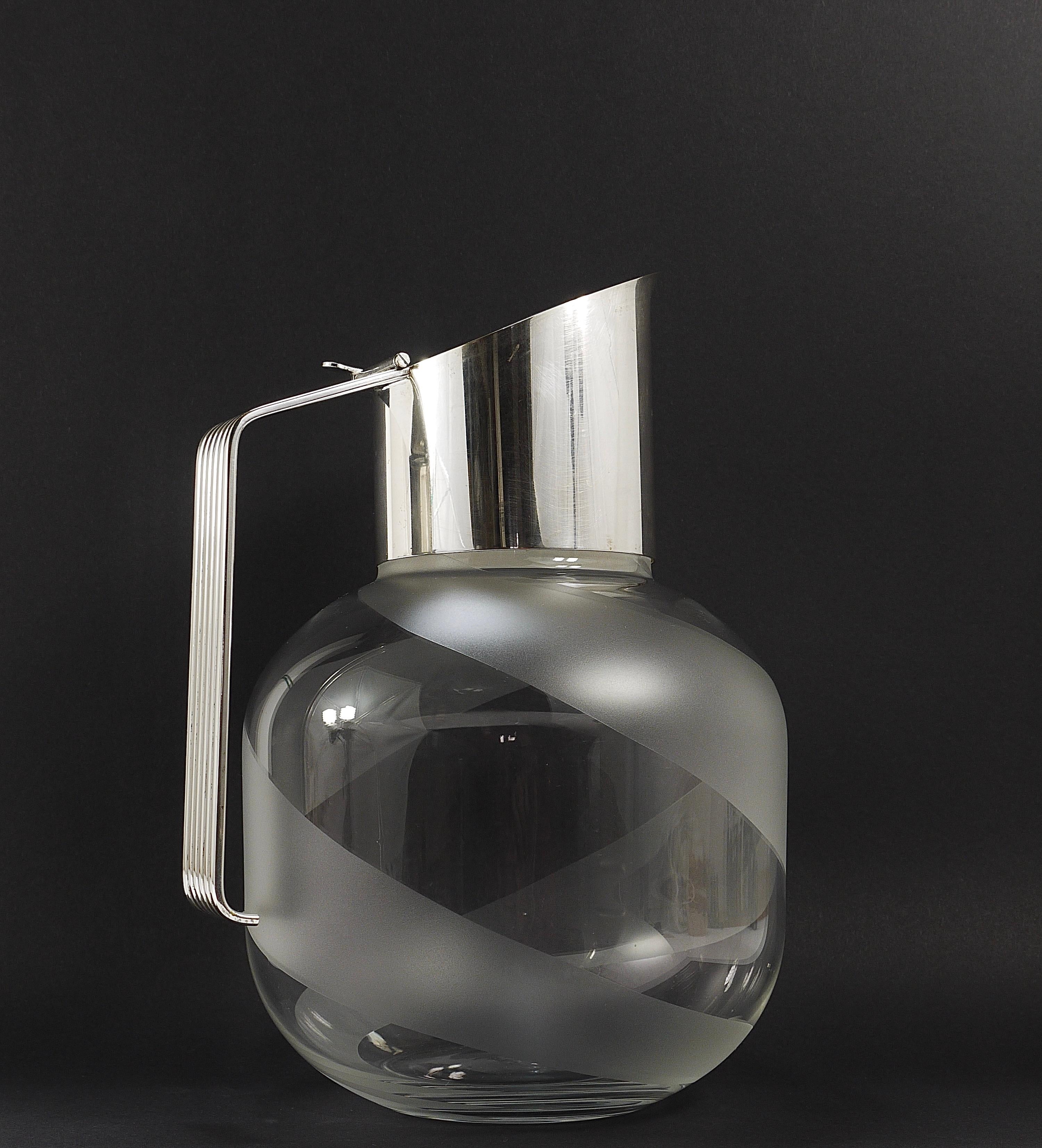 Riedel x Mesa Postmodern Silver & Crystal Pitcher Decanter Jug , Italy, 1980s 10