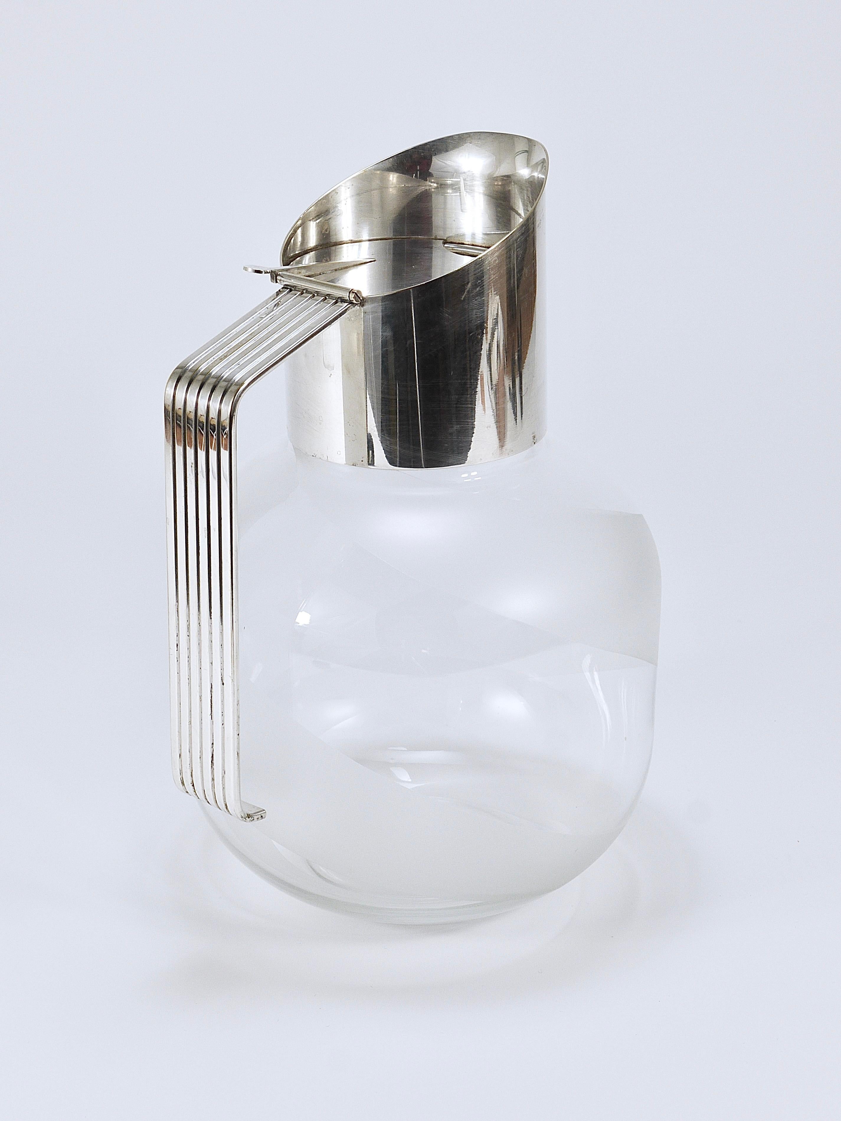Riedel x Mesa Postmodern Silver & Crystal Pitcher Decanter Jug , Italy, 1980s 11
