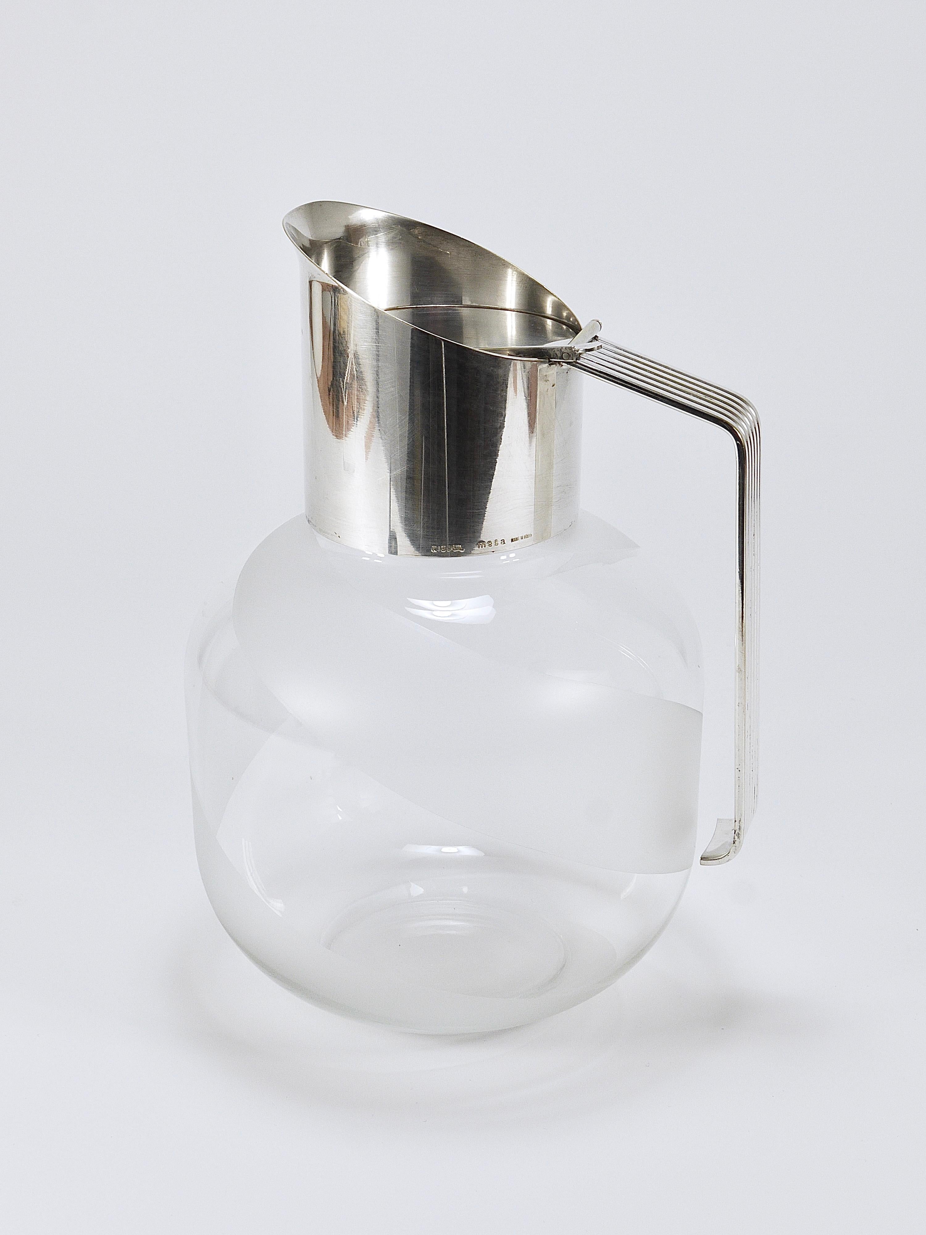 Riedel x Mesa Postmodern Silver & Crystal Pitcher Decanter Jug , Italy, 1980s 12