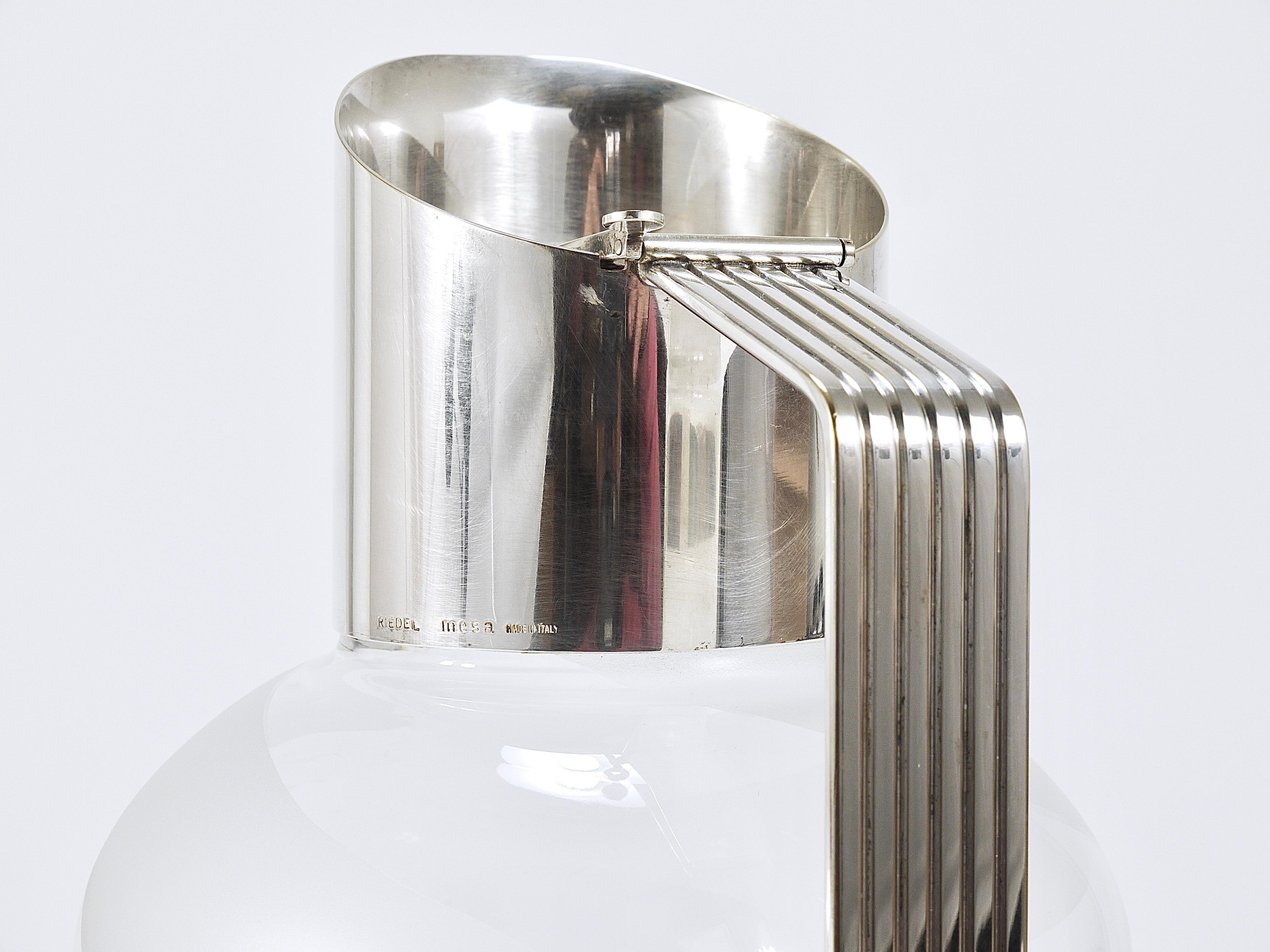 Italian Riedel x Mesa Postmodern Silver & Crystal Pitcher Decanter Jug , Italy, 1980s