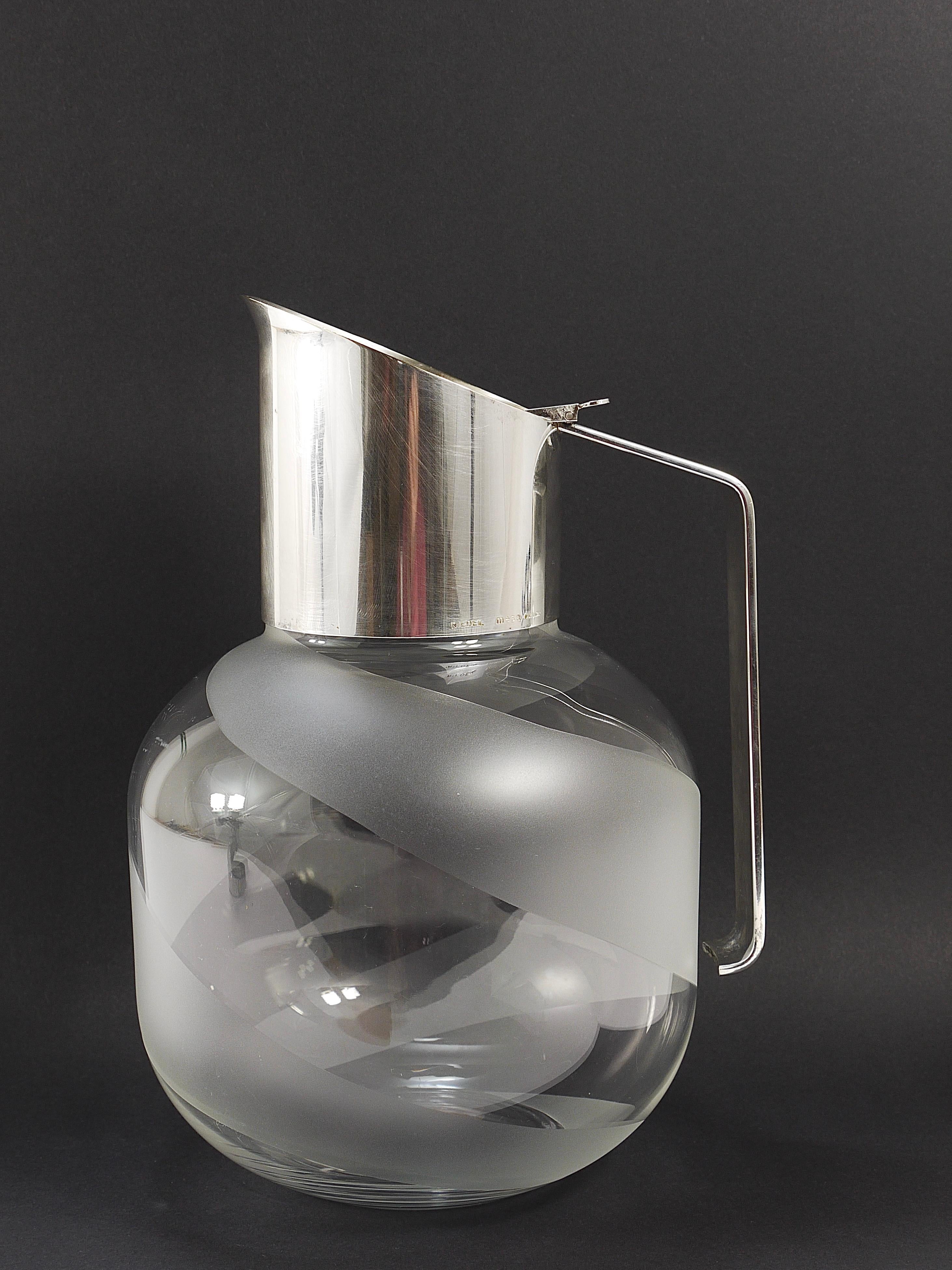 Silvered Riedel x Mesa Postmodern Silver & Crystal Pitcher Decanter Jug , Italy, 1980s