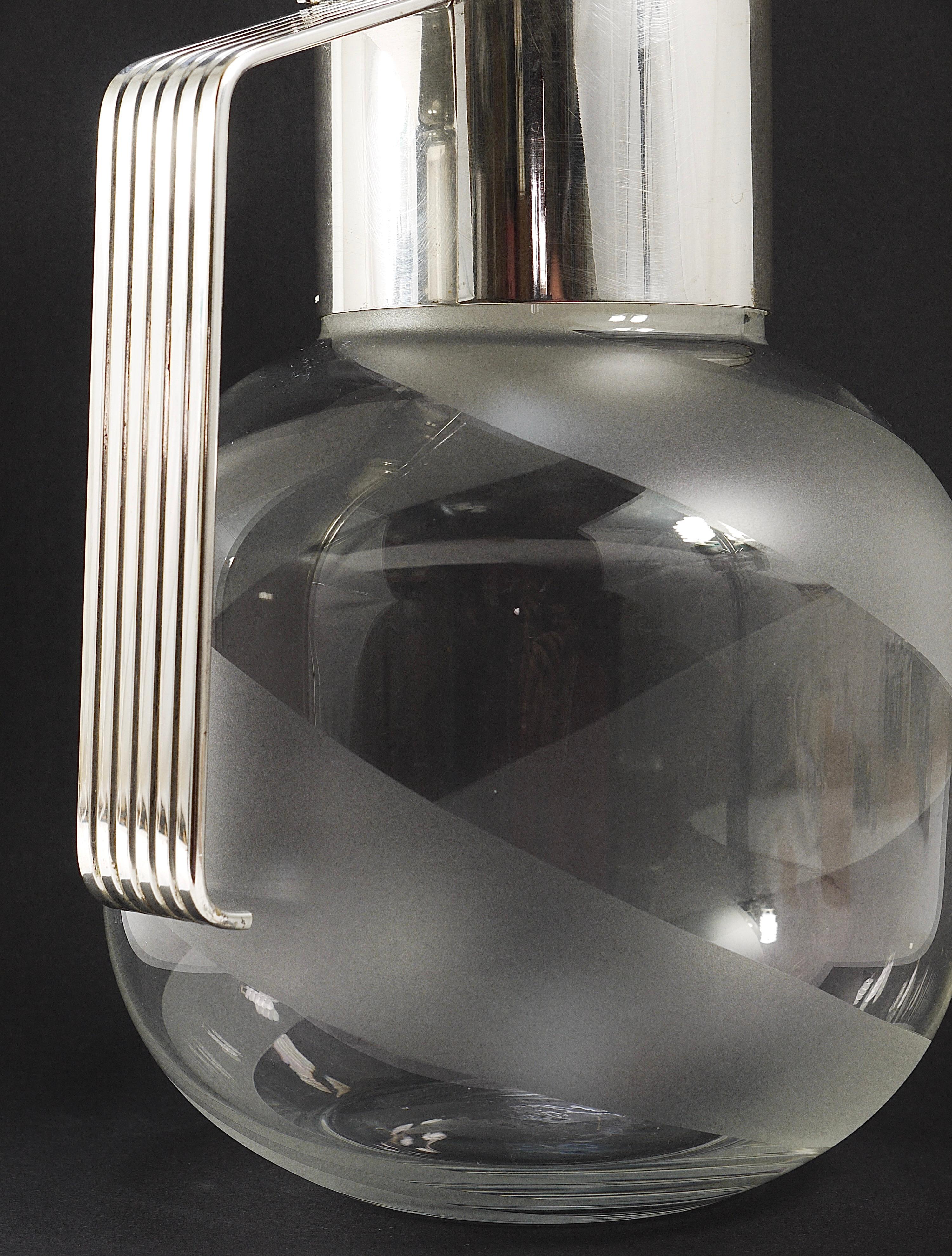 Riedel x Mesa Postmodern Silver & Crystal Pitcher Decanter Jug , Italy, 1980s 1