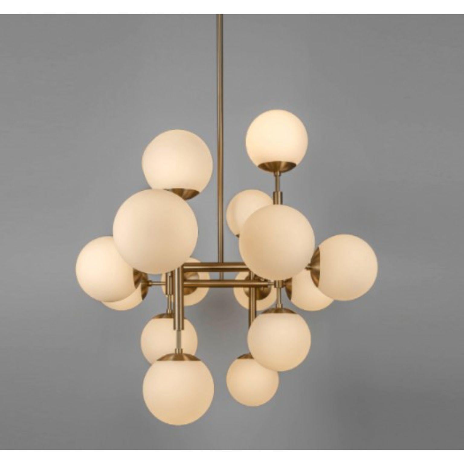 Riegel chandelier by Schwung
Dimensions: D 175.8 x H 199 cm
Materials: brass, opal glass
Weight: 31.2 kg

Finishes available: Black gunmetal, polished nickel, brass
Other sizes available.

 Schwung is a german word, and loosely defined,
