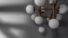 21st Century Contemporary Design Riegel Chandelier Brass Glass Spheres Orbs