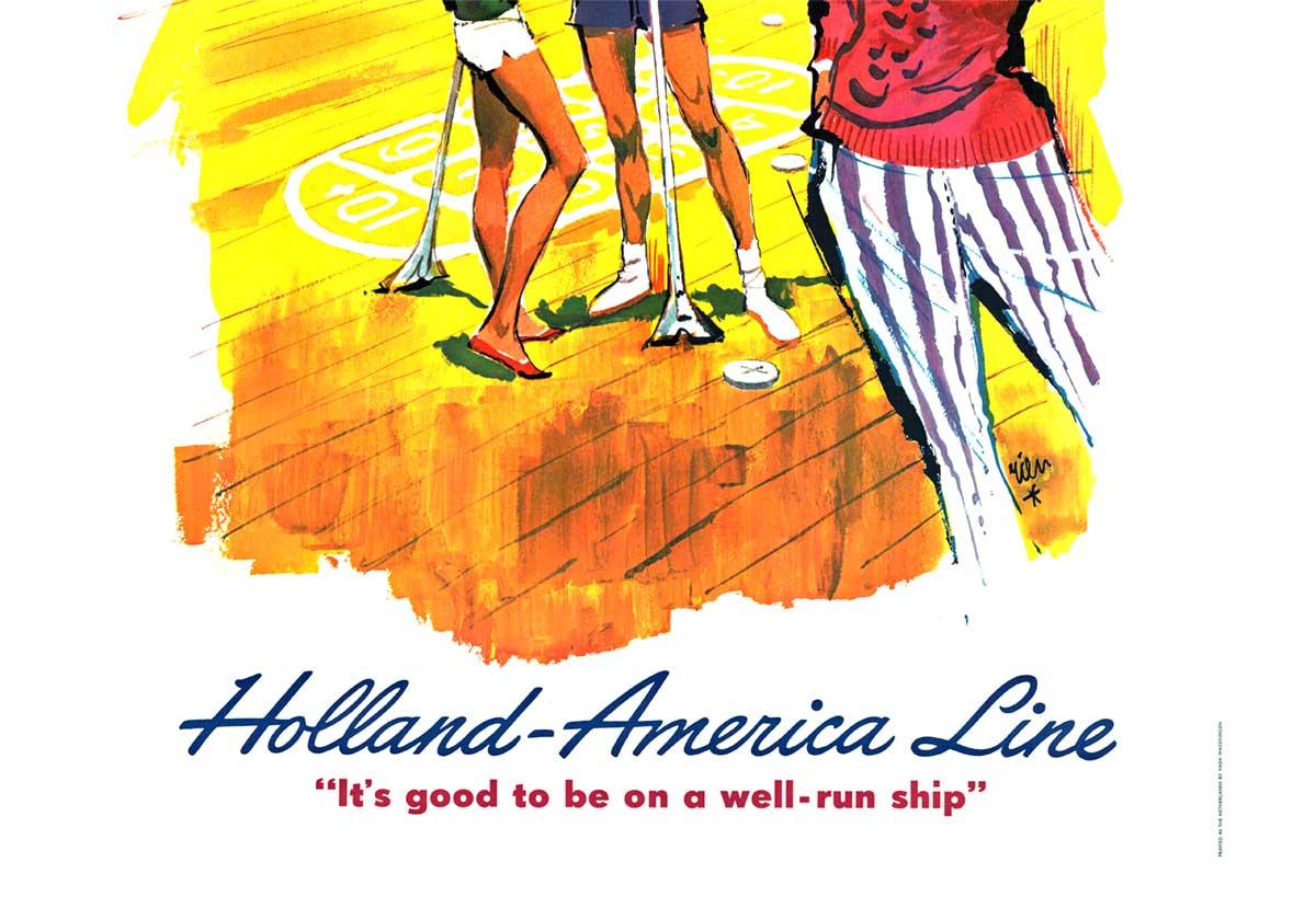 Affiche originale de voyage de croisière Holland - America Line - Modernisme américain Print par Rien Poortvliet