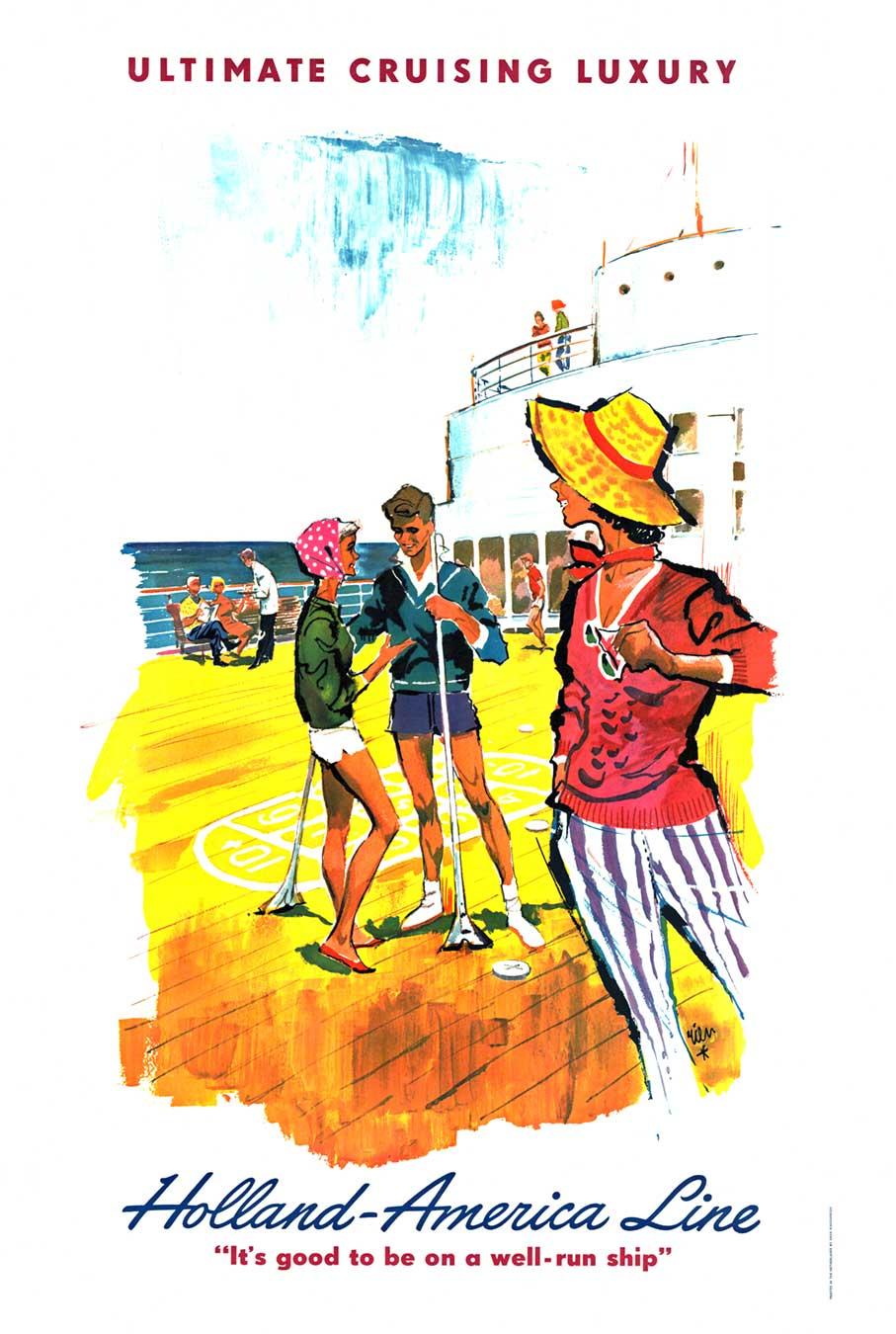 Rien Poortvliet Landscape Print - Original "Holland - America Line" vintage cruise line travel poster