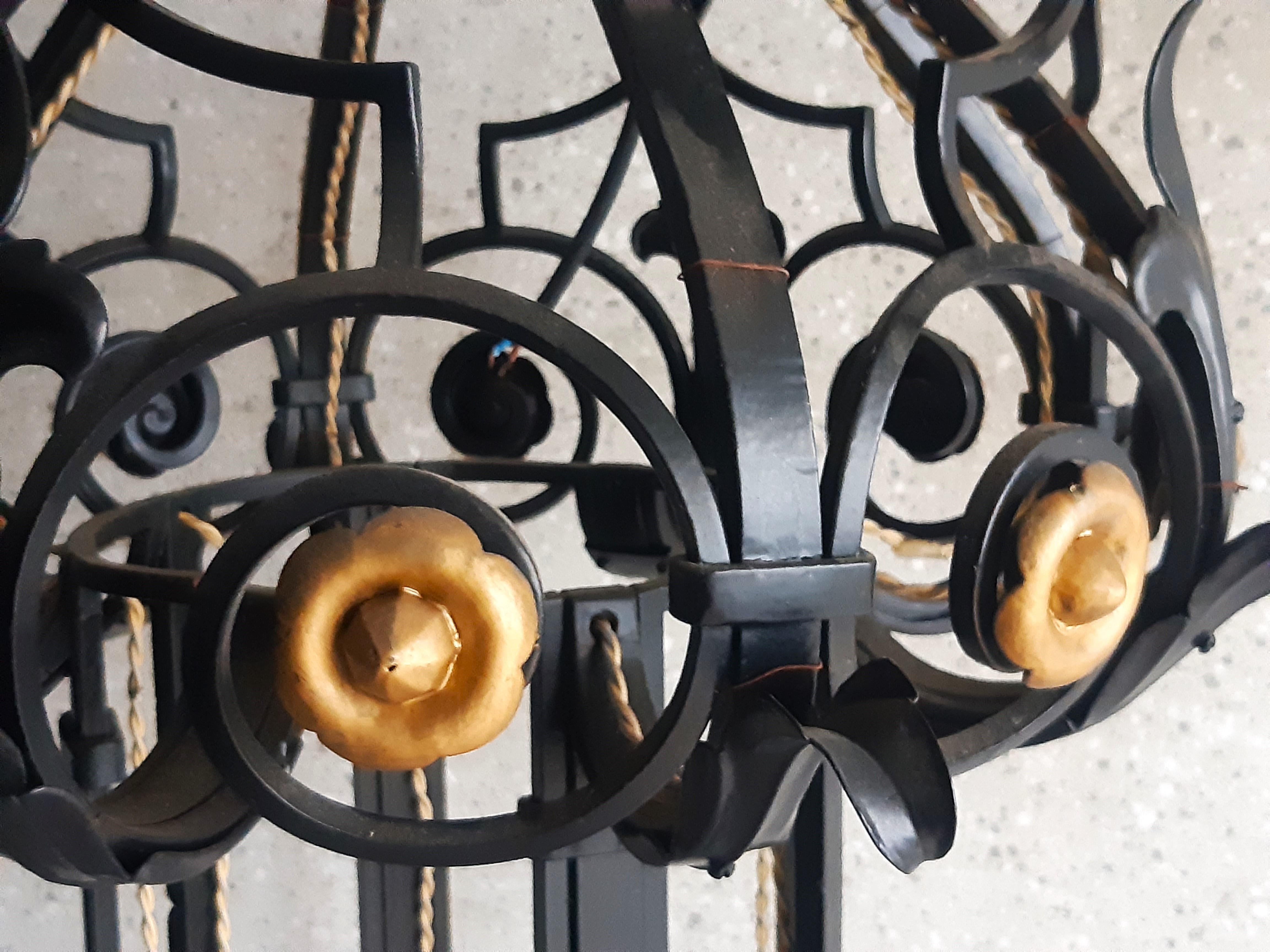 Riesiger Kronleuchter Schmiedeeisen Art Déco um 1935/-40, Höhe 168cm! in vendita 4