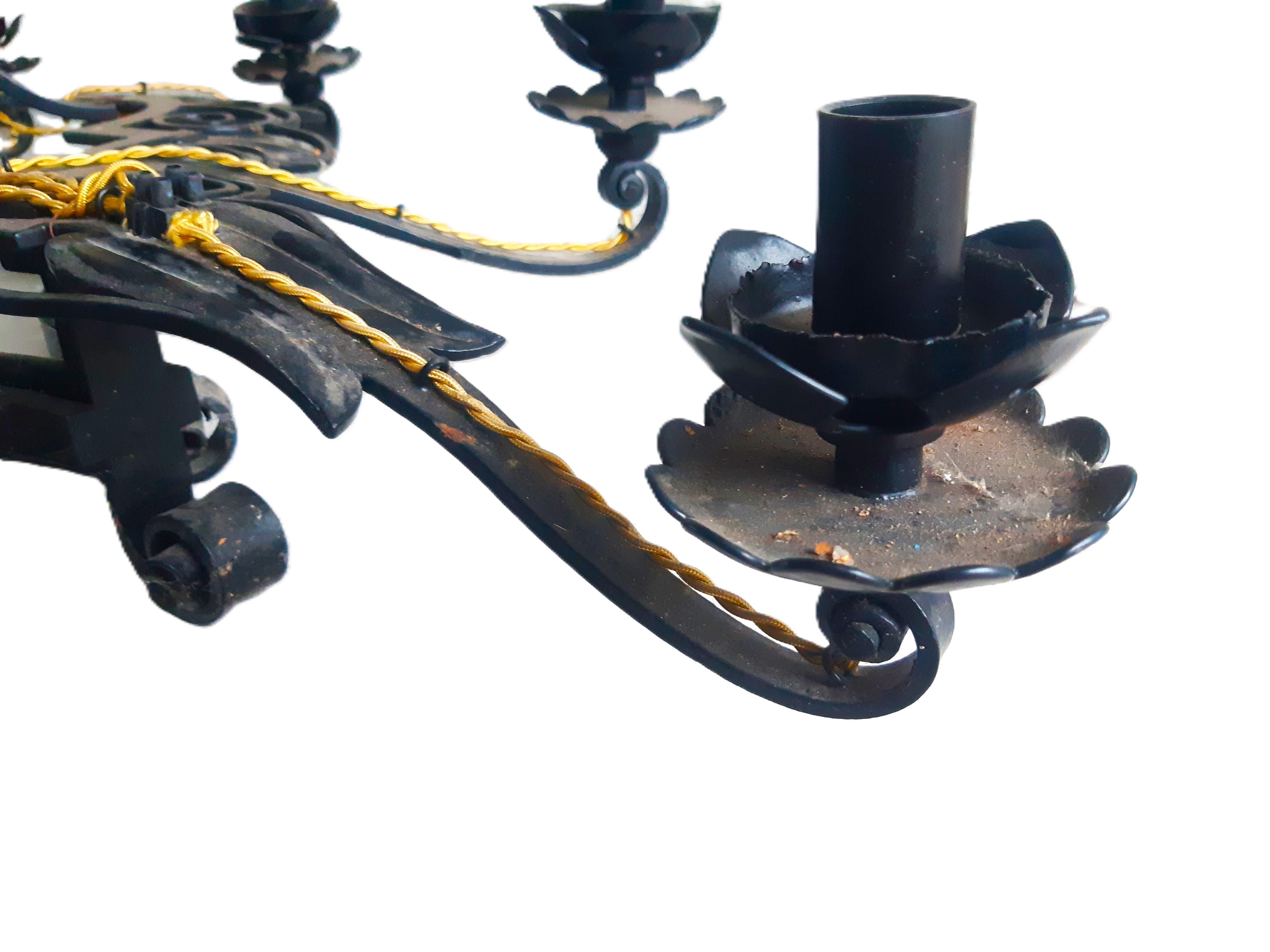 Riesiger Kronleuchter Schmiedeeisen Art Déco um 1935/-40, Höhe 168cm! in vendita 6