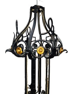 Riesiger Kronleuchter Schmiedeeisen Art Déco um 1935/-40, Höhe 168cm!