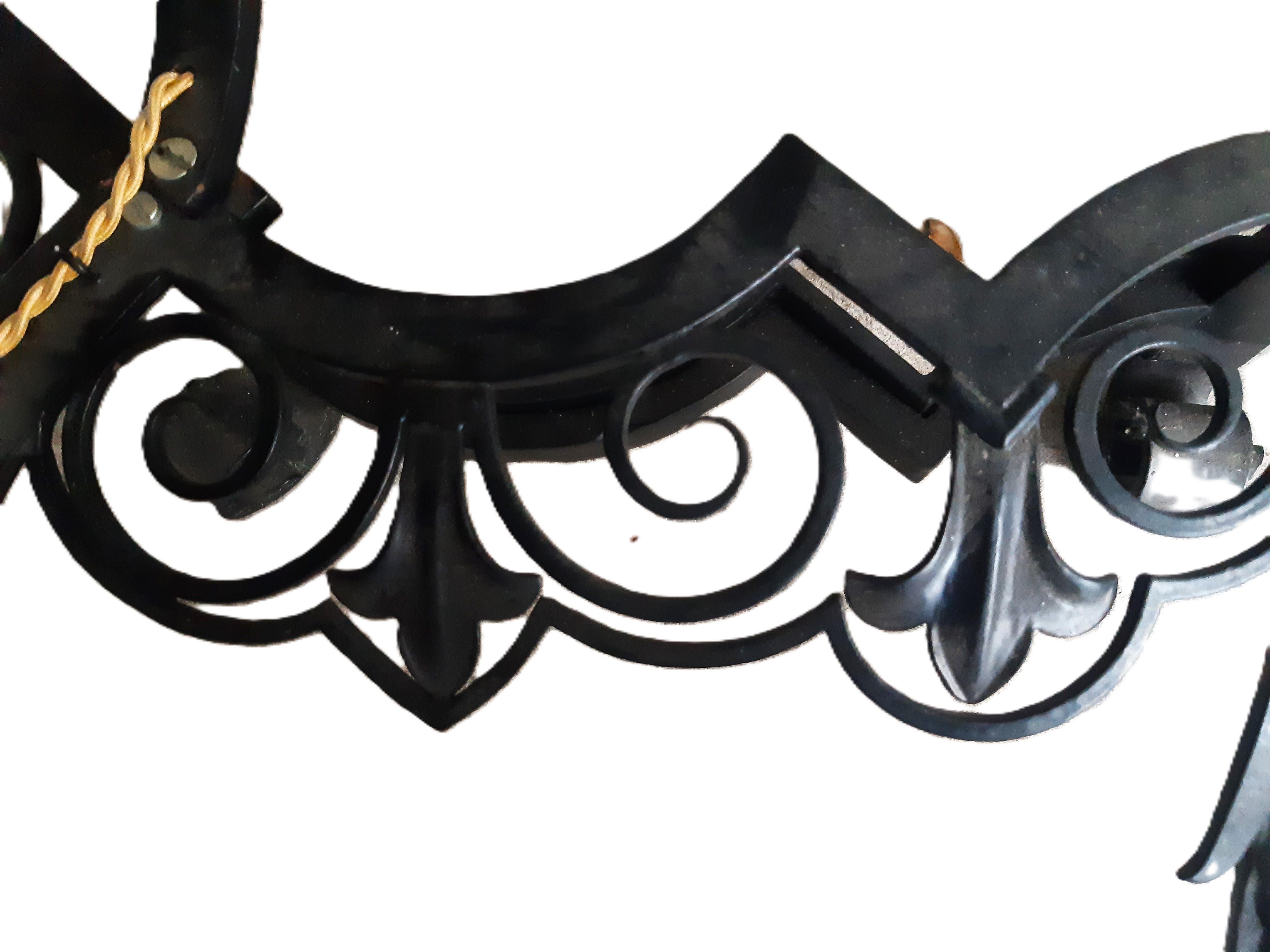 Tedesco Riesiger Kronleuchter Schmiedeeisen Art Déco um 1935/-40, Höhe 168cm! in vendita