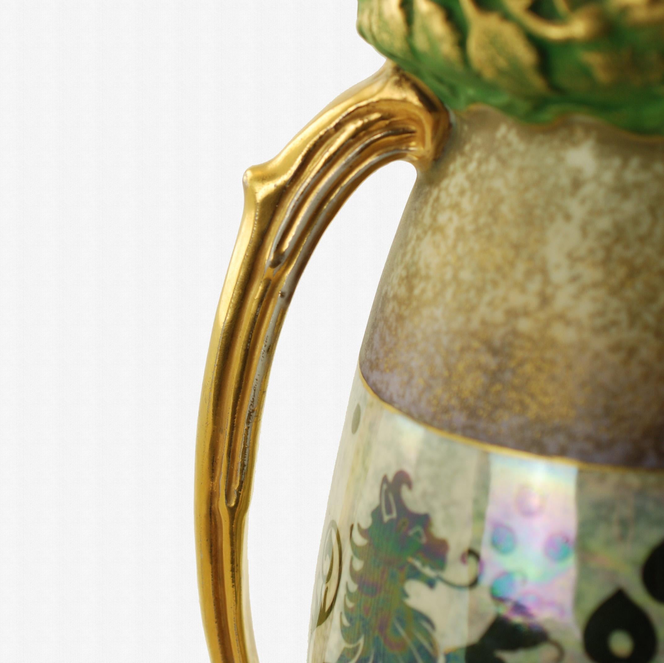 Riessner & Kessel Amphora Turn Teplitz Two-Handled Vase with Iridized Glaze For Sale 2