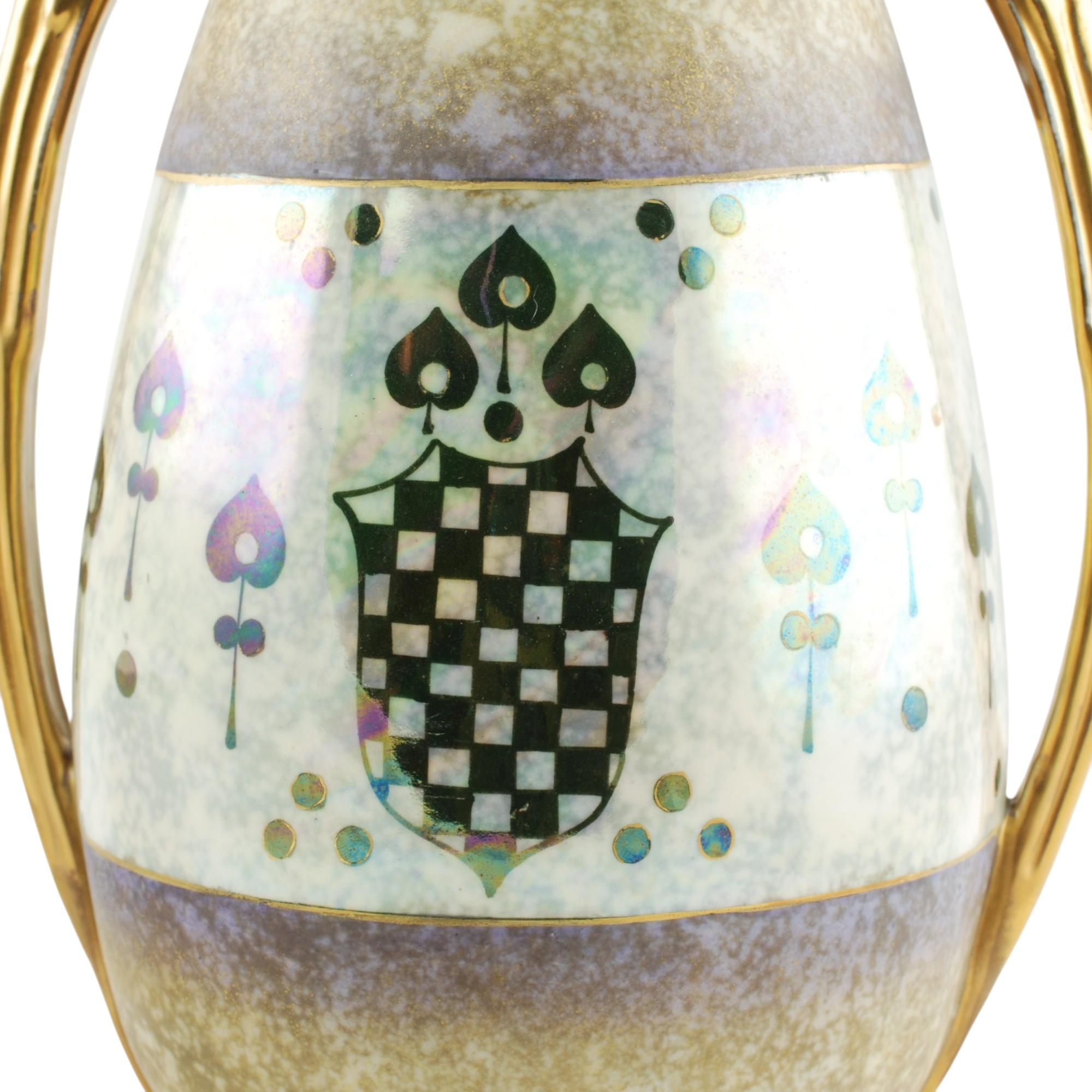 Riessner & Kessel Ánfora Tornillo Teplitz Jarrón de dos asas con esmalte iridizado Porcelana en venta