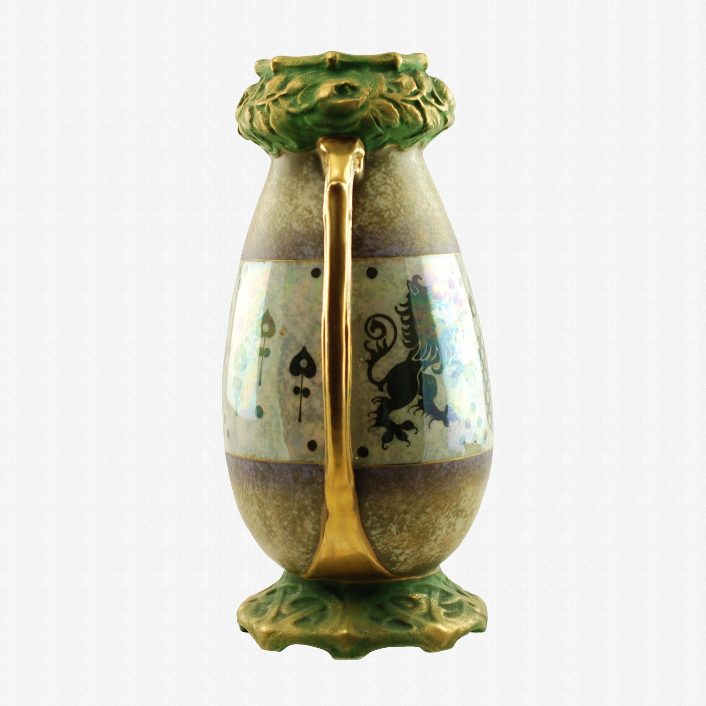 Art Nouveau Riessner & Kessel Amphora Turn Teplitz Two-Handled Vase with Iridized Glaze For Sale