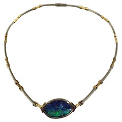 Vintage Riethmann 18K Two Tone Gold and Black Opal Necklace #17823