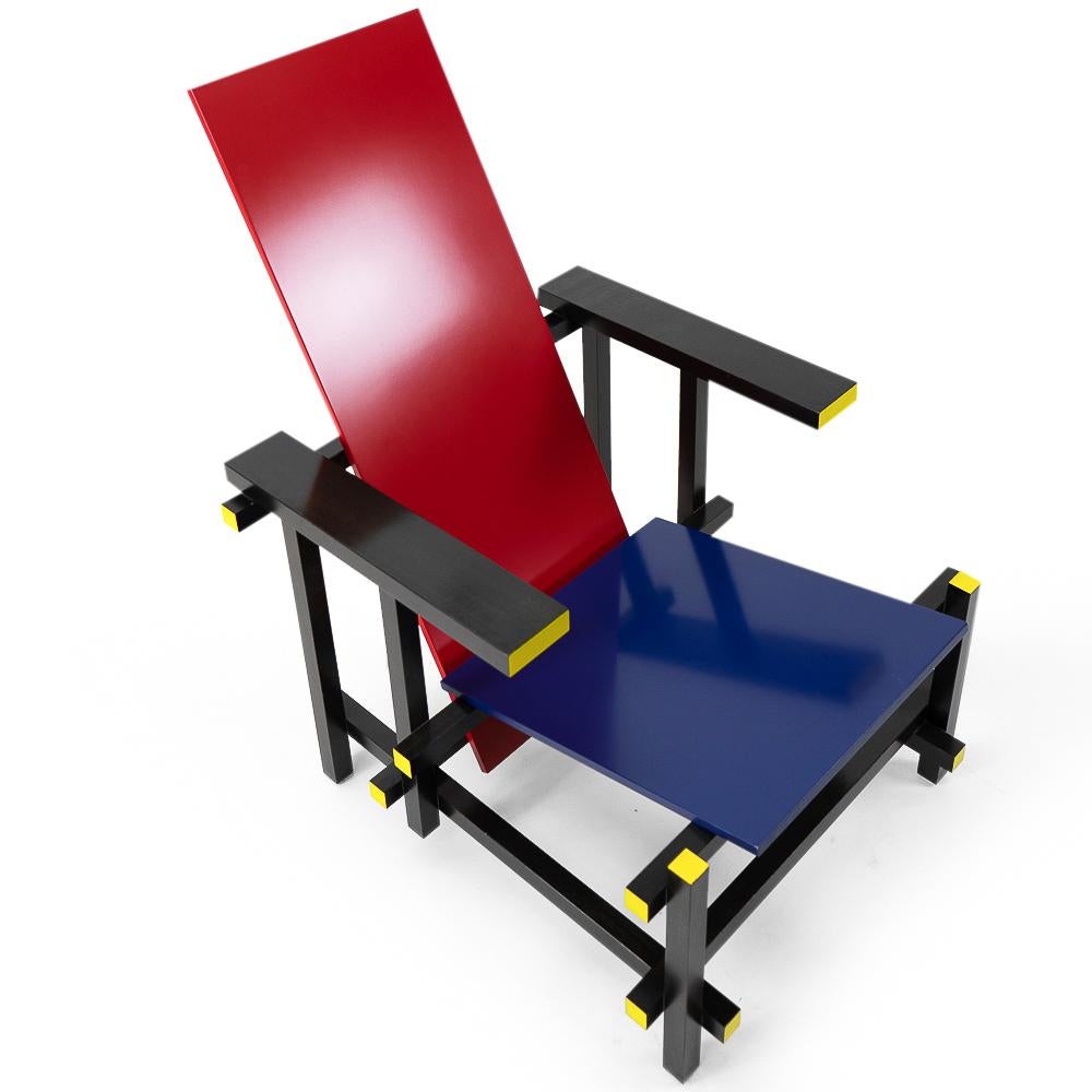 Dutch Modernist Design by Rietveld Red and Blue Chair, Cassina, 1990s