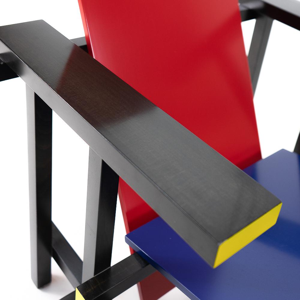 Wood Modernist Design by Rietveld Red and Blue Chair, Cassina, 1990s