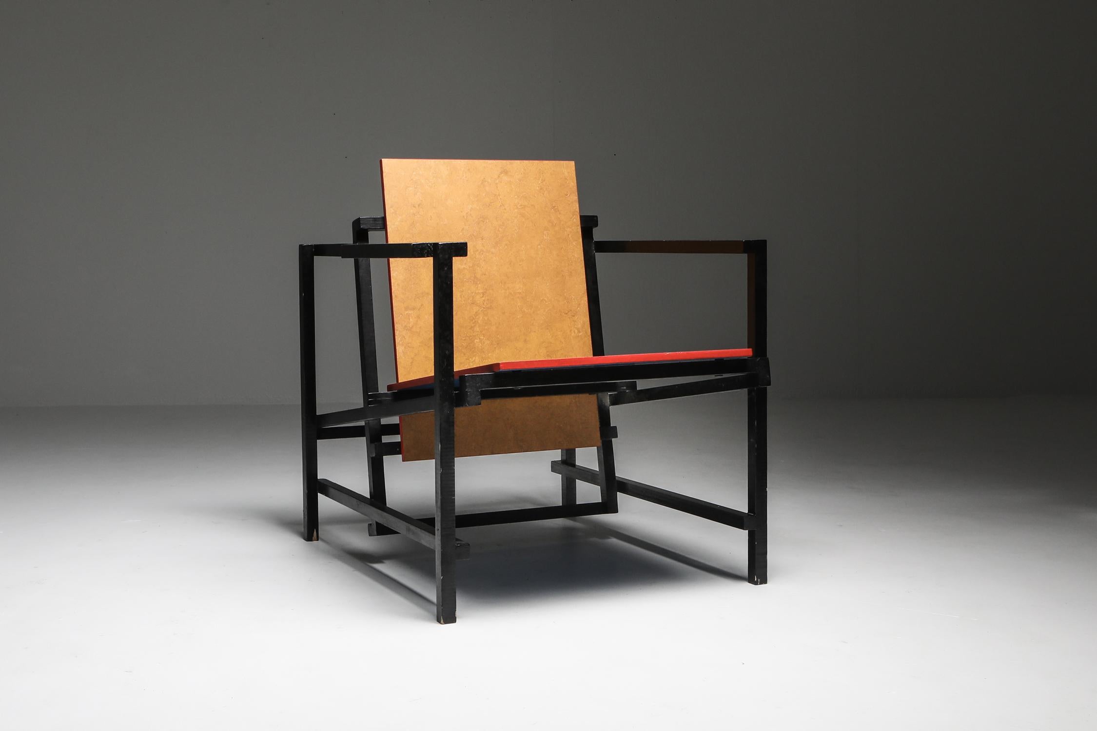Rietveld style modernist armchair, Dutch, 1970s

Designer study and interpretation of Gerrit Rietveld's famous red and blue chair.
Love these unusual vintage hommage pieces.
 