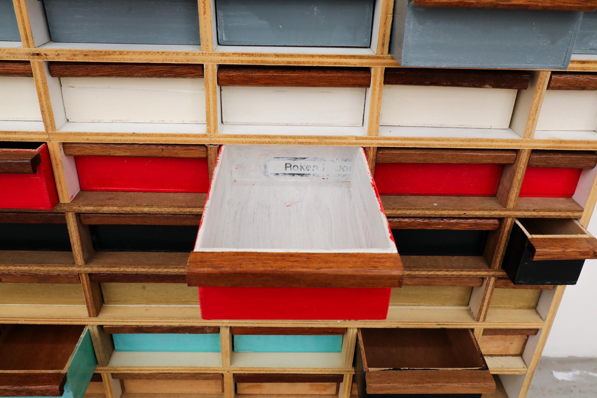Wood Rietveld Style Multi-Colored Cigar Box Storage Cabinet