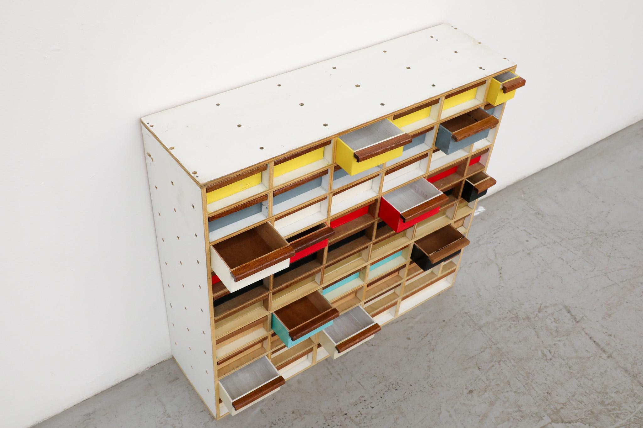 Mid-Century Modern Rietveld Style Multi-Colored Cigar Box Storage Cabinet