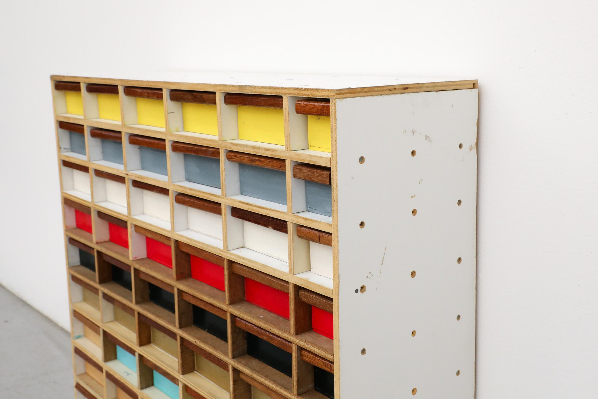 Hand-Painted Rietveld Style Multi-Colored Cigar Box Storage Cabinet