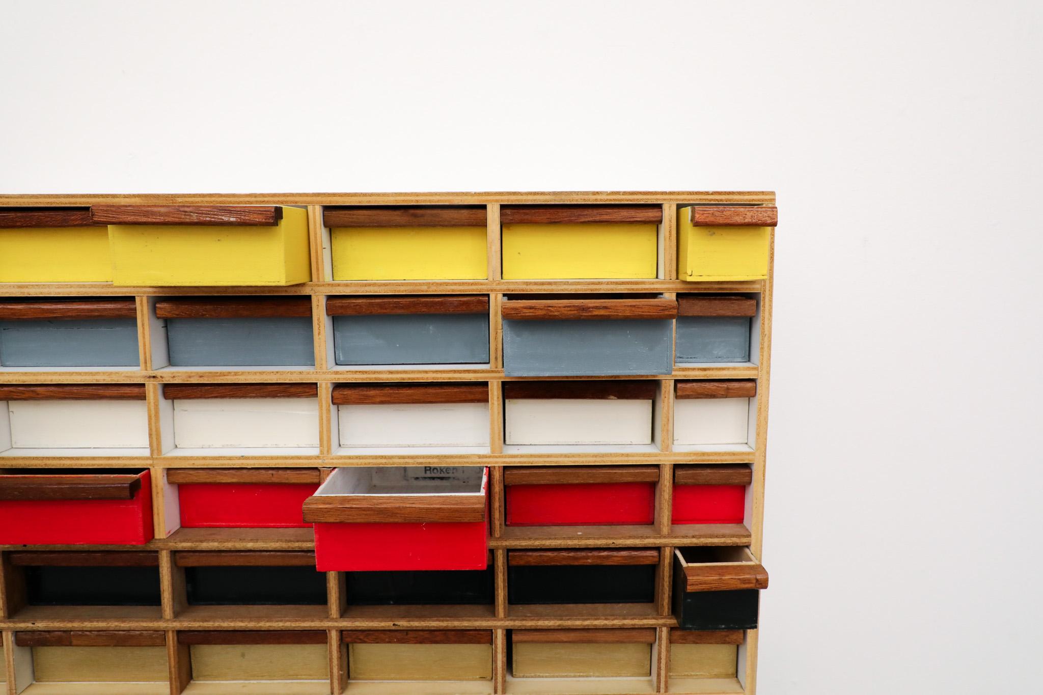 Mid-20th Century Rietveld Style Multi-Colored Cigar Box Storage Cabinet