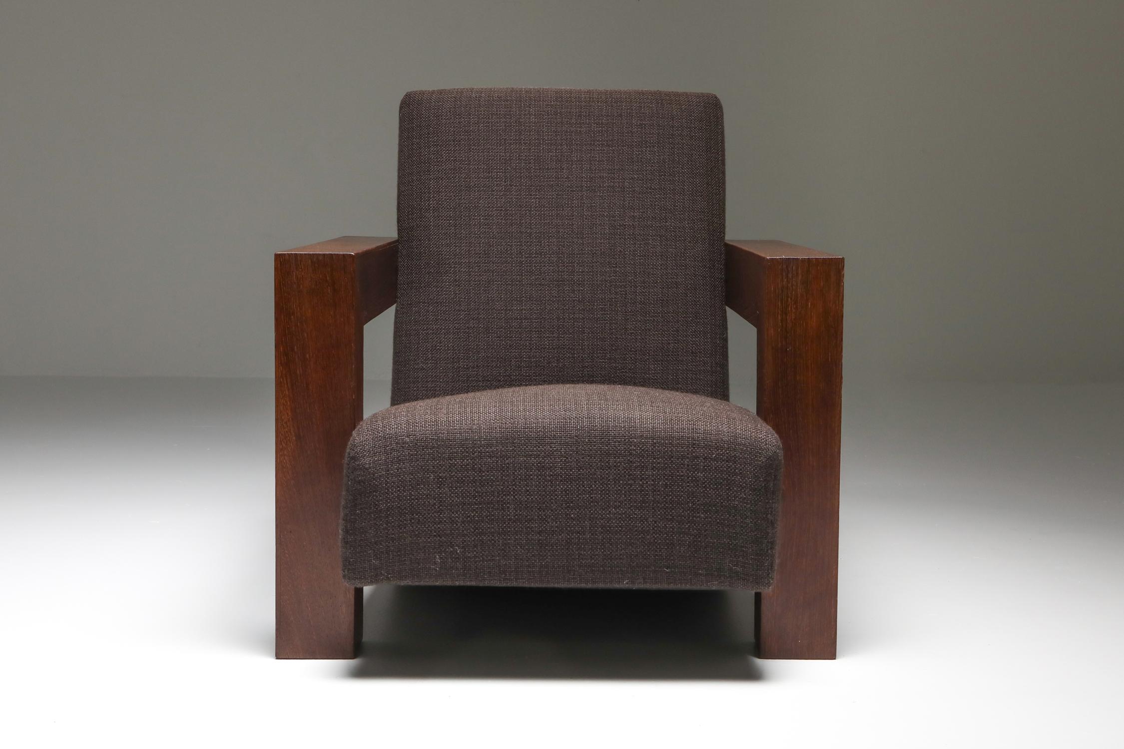 Fabric Rietveld's Utrecht Chair with a Wooden Frame, a Pair