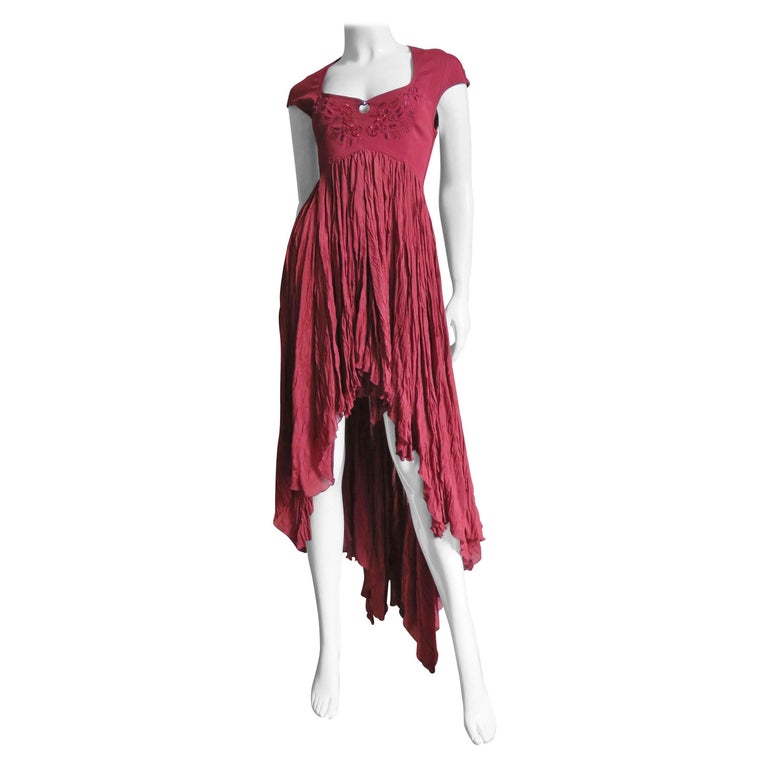 Rifat Ozbek High Low Silk Dress with Beads and Embroidery 1980s