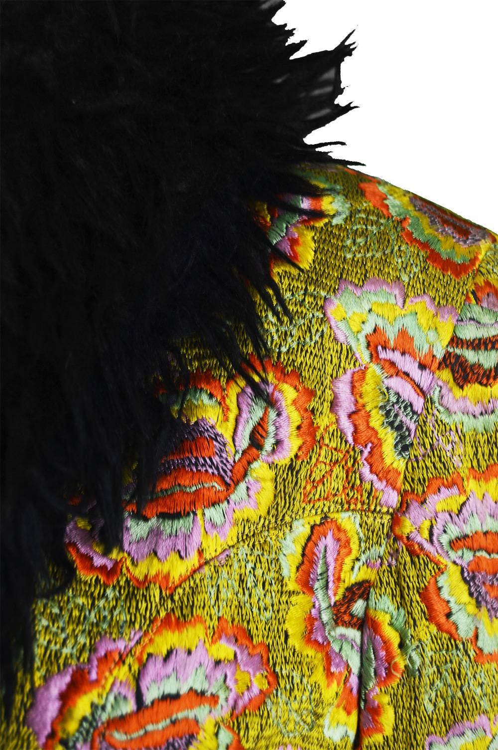 Rifat Ozbek Vintage Embroidered Shaggy Faux Fur Collar Bolero Jacket, 1990s  In Good Condition In Doncaster, South Yorkshire