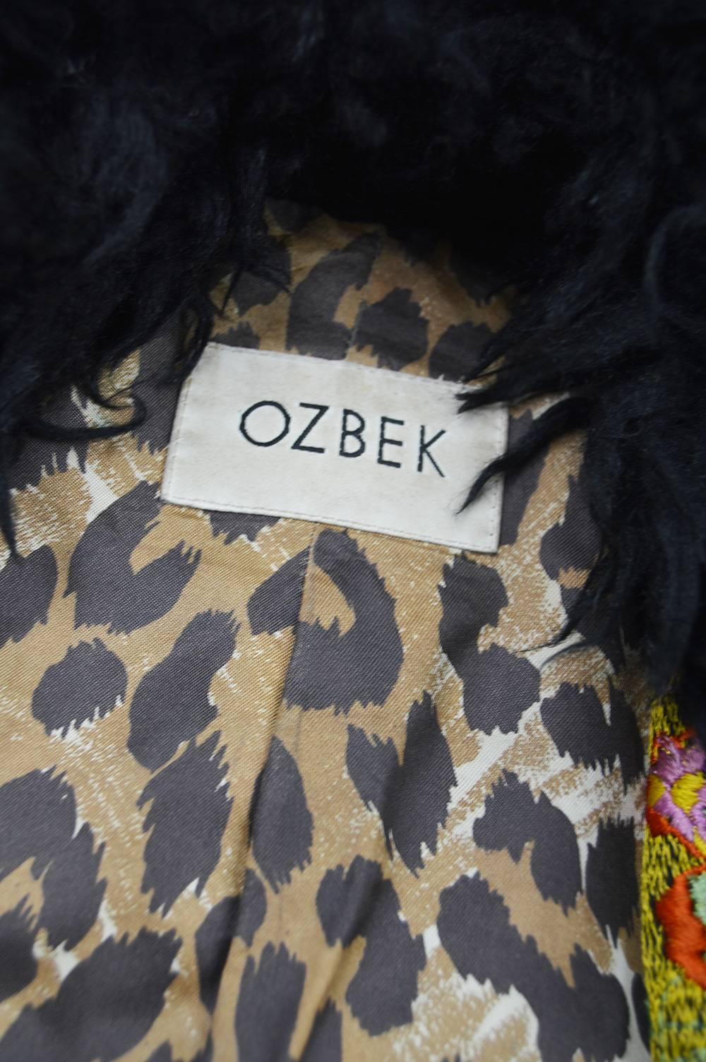 Rifat Ozbek Vintage Embroidered Shaggy Faux Fur Collar Bolero Jacket, 1990s  4