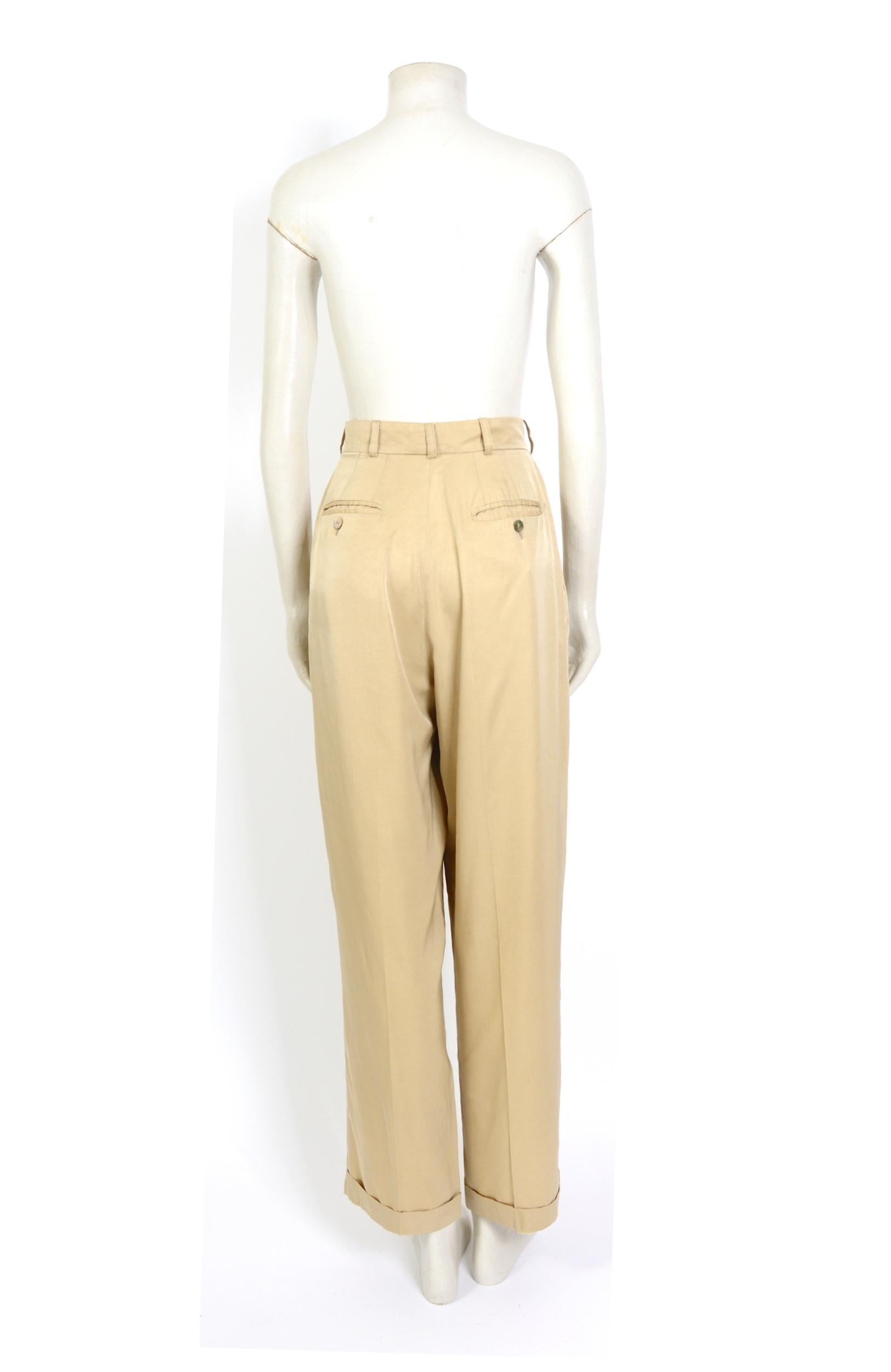 Rifat Ozbek vintage 1990s front pleated elegant silk mix trousers   In Excellent Condition For Sale In Antwerp, BE