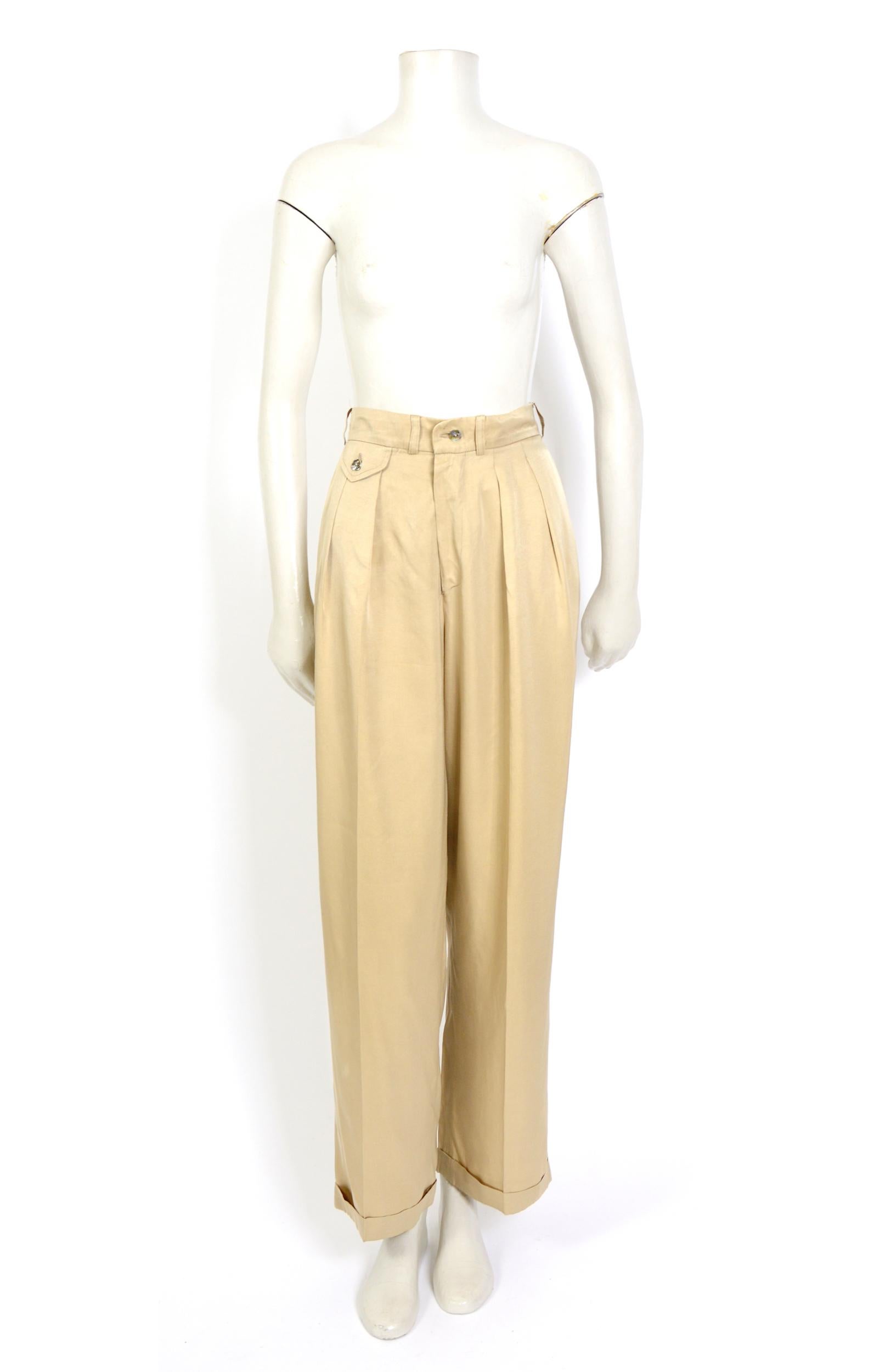 Rifat Ozbek vintage 1990s front pleated elegant silk mix trousers   For Sale 1