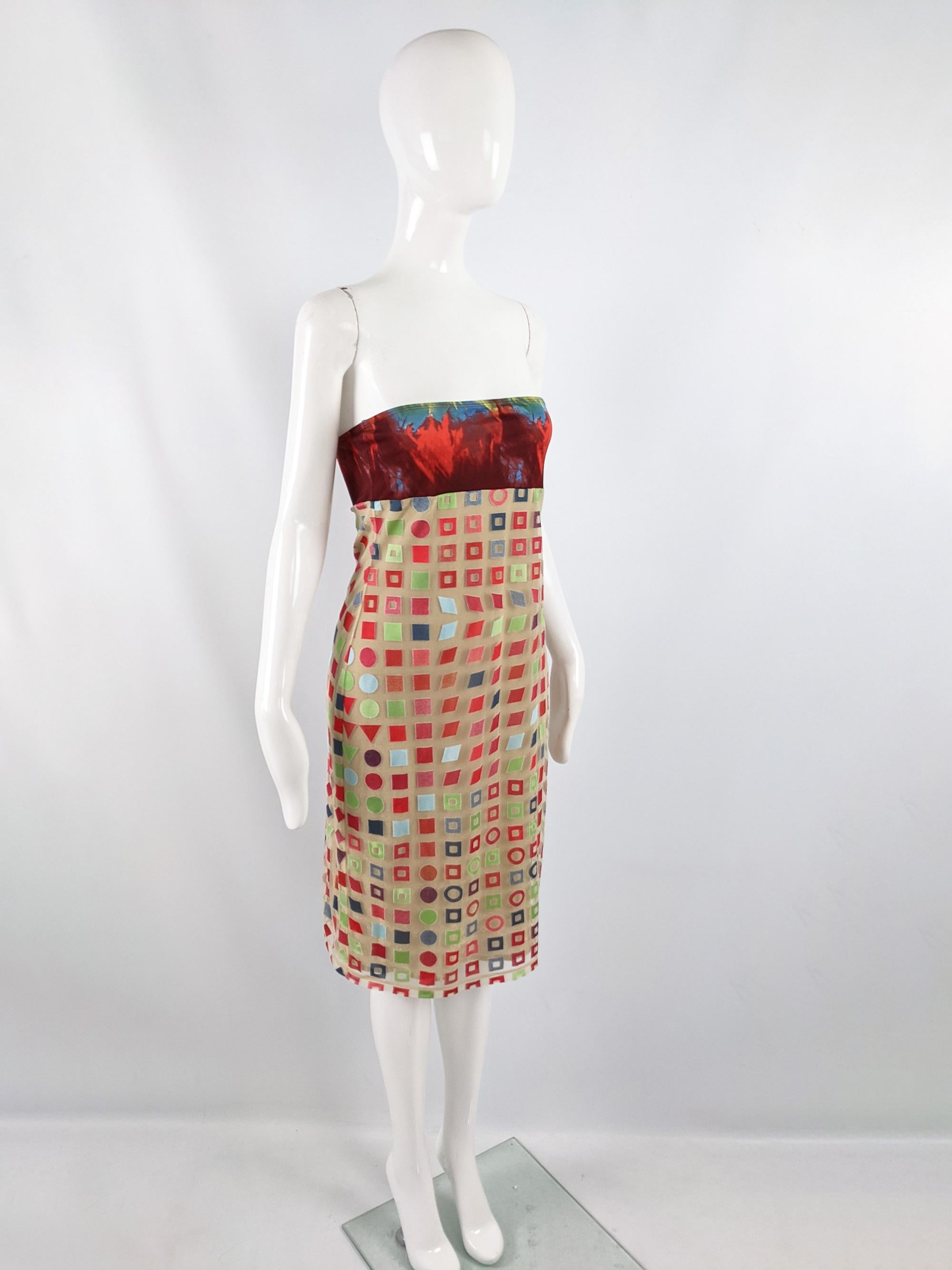 Rifat Ozbek Vintage Semi Sheer Mesh & Gold Lurex Strapless Party Dress, S/S 2001 1