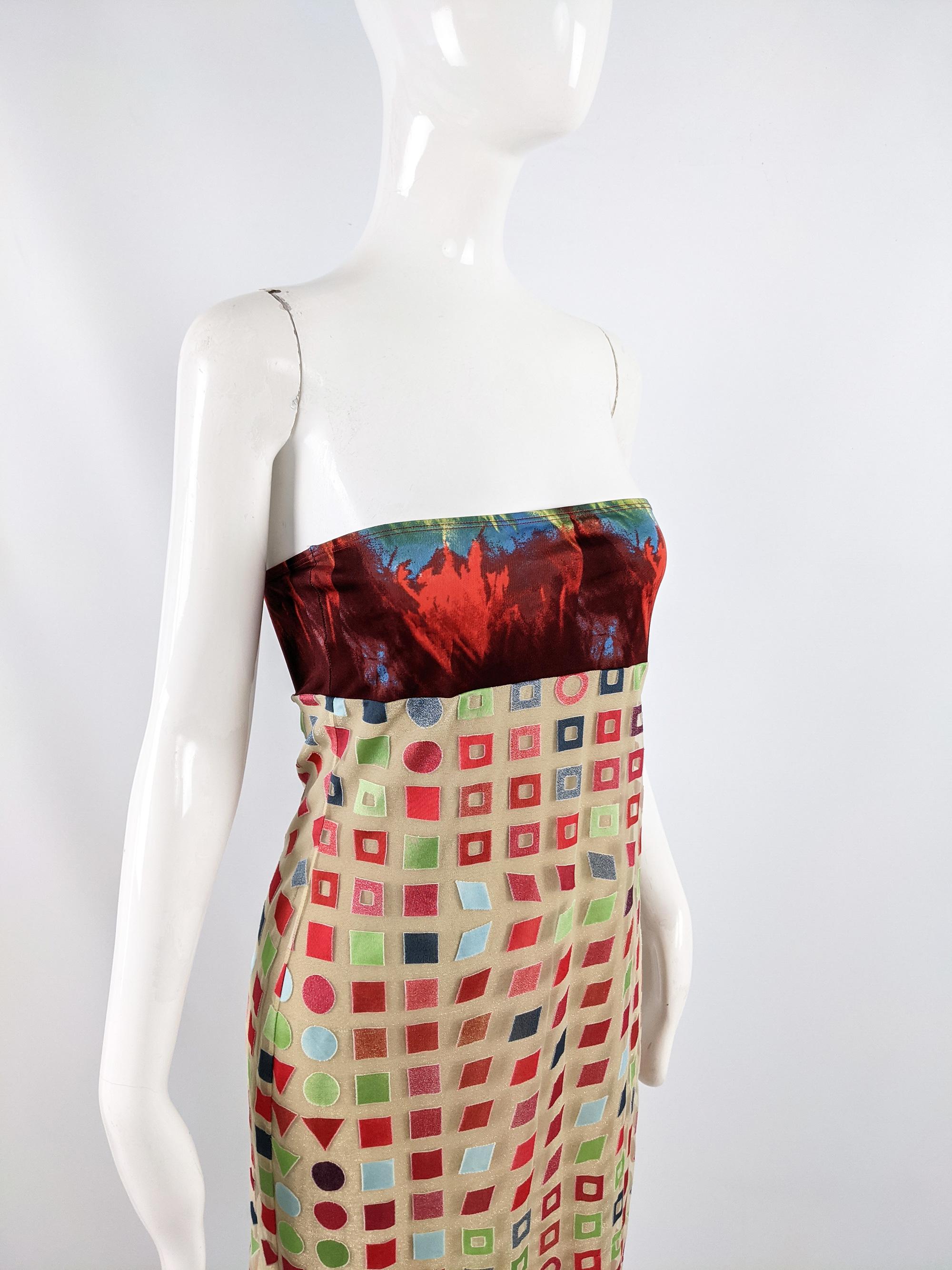 Rifat Ozbek Vintage Semi Sheer Mesh & Gold Lurex Strapless Party Dress, S/S 2001 2
