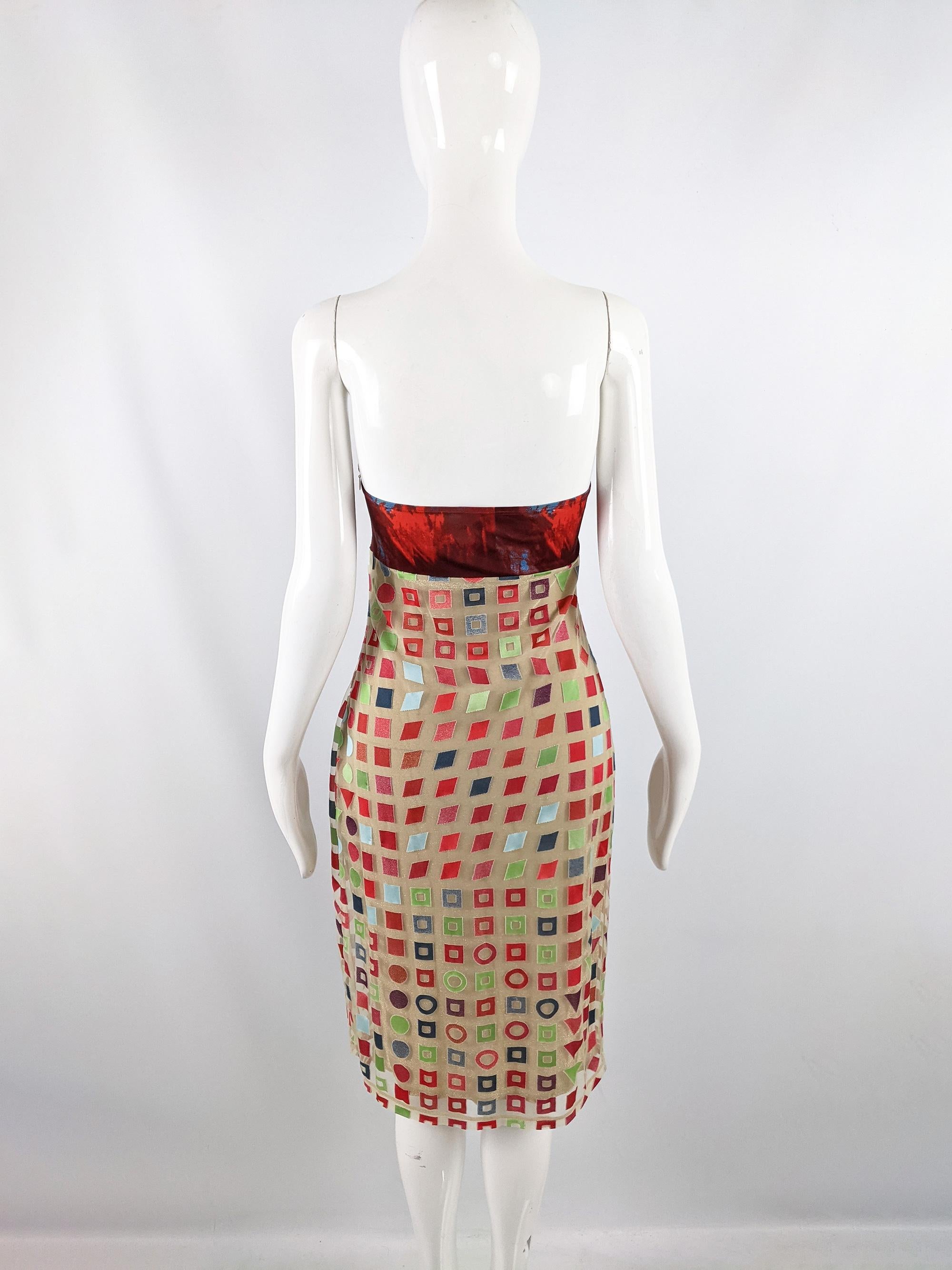 Rifat Ozbek Vintage Semi Sheer Mesh & Gold Lurex Strapless Party Dress, S/S 2001 3