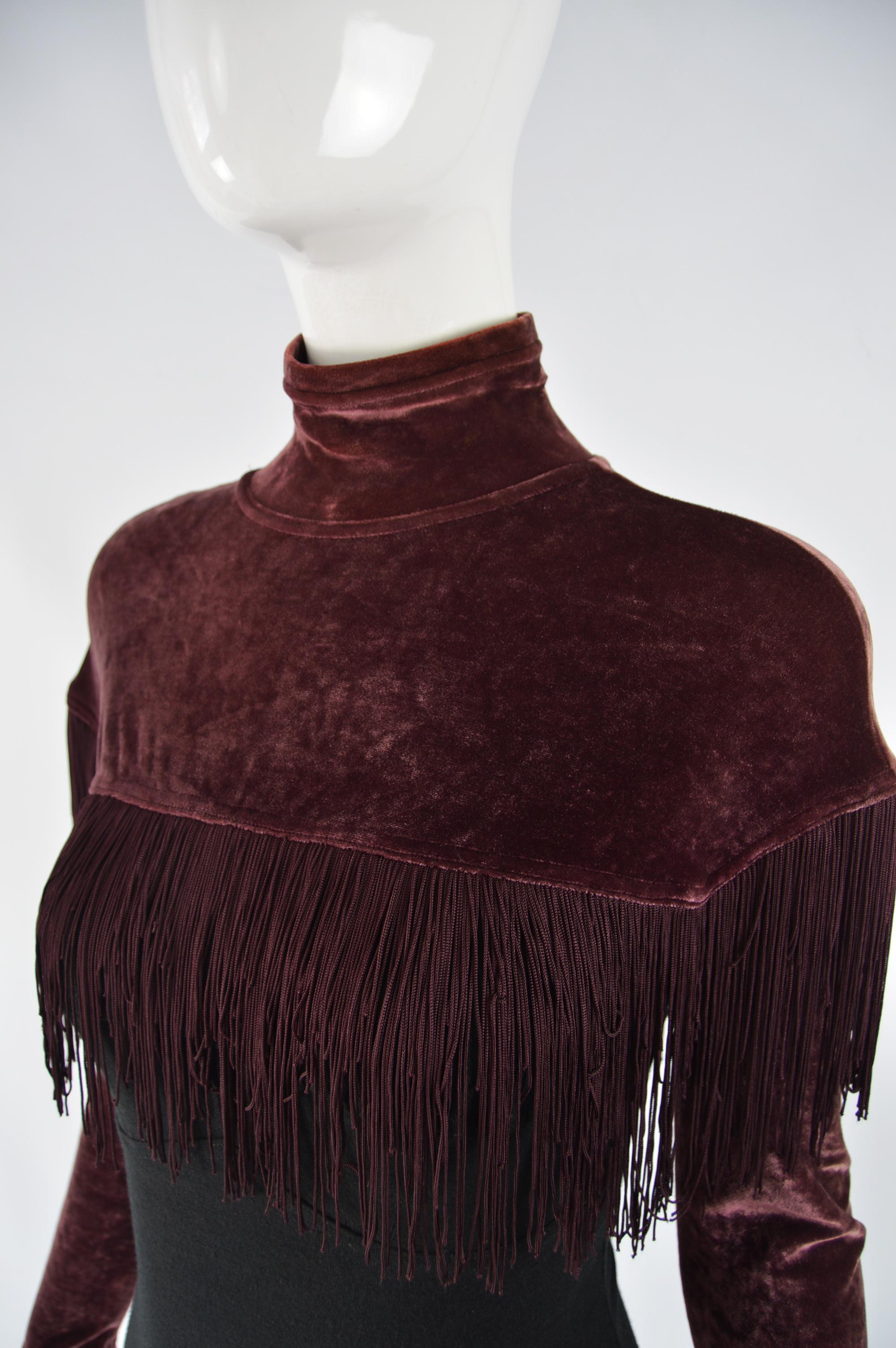 Black Rifat Ozbek Vintage Velvet Fringed Bodysuit For Sale