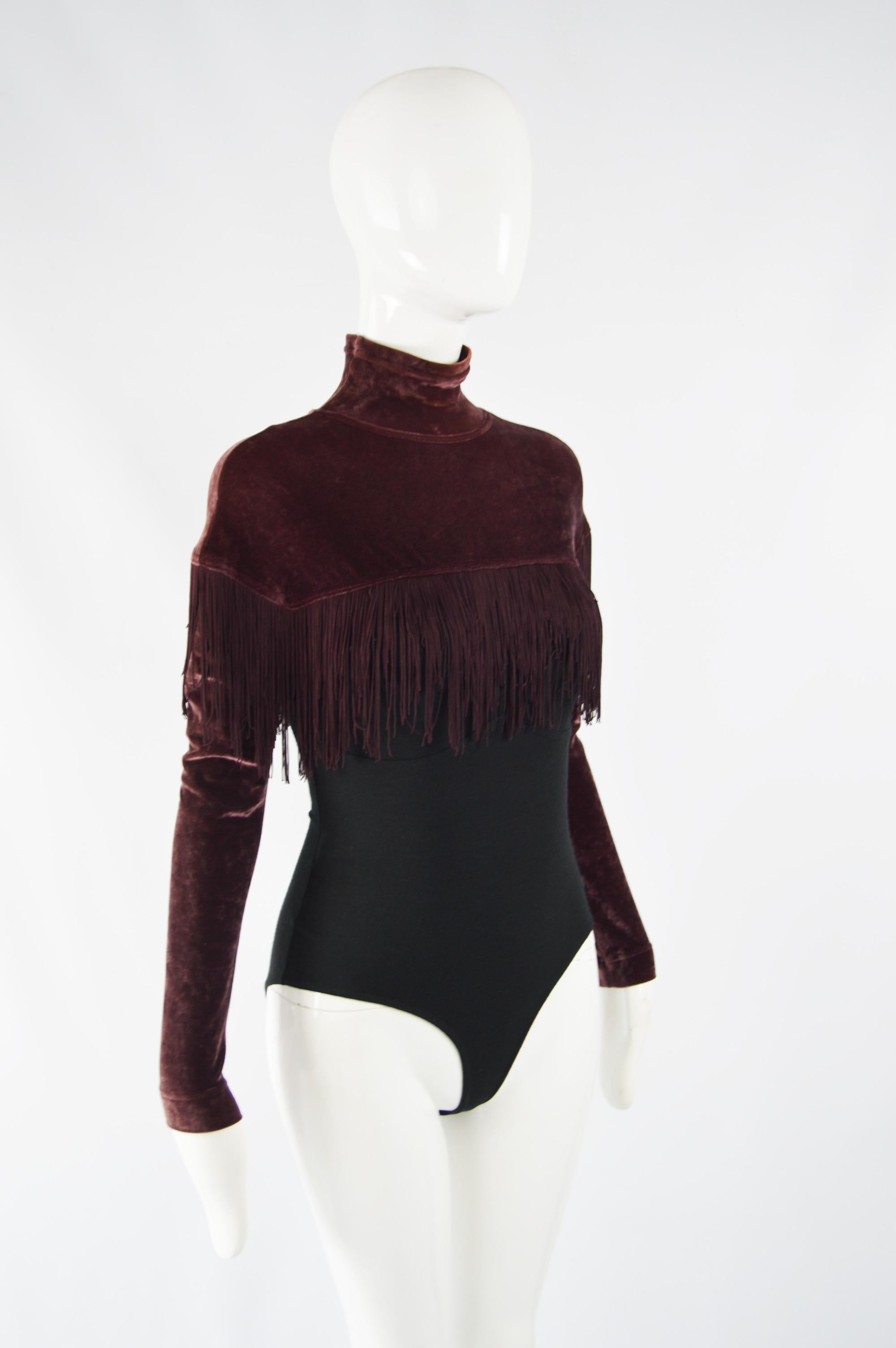 Women's or Men's Rifat Ozbek Vintage Velvet Fringed Bodysuit For Sale