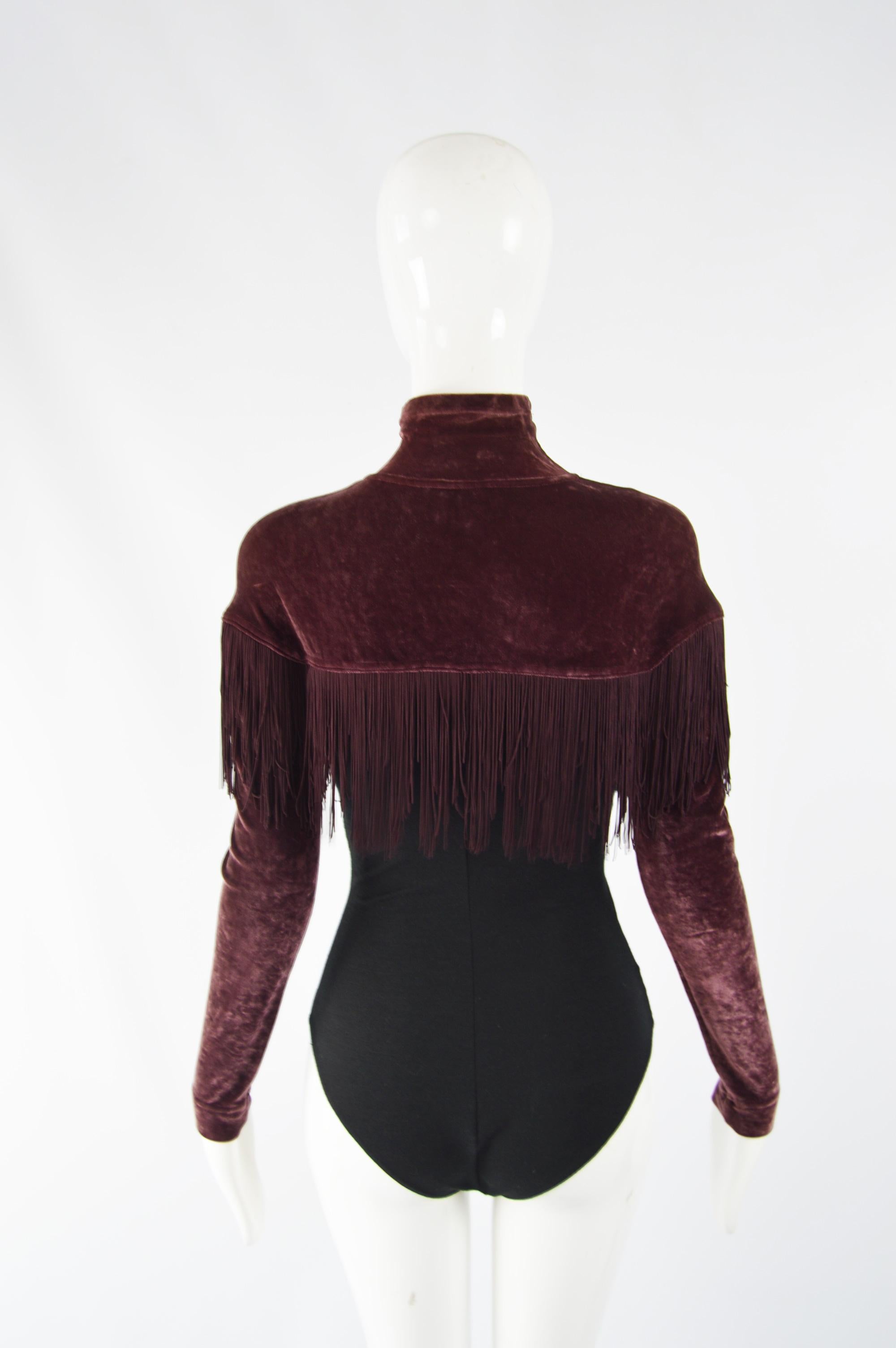 Rifat Ozbek Vintage Velvet Fringed Bodysuit For Sale 1