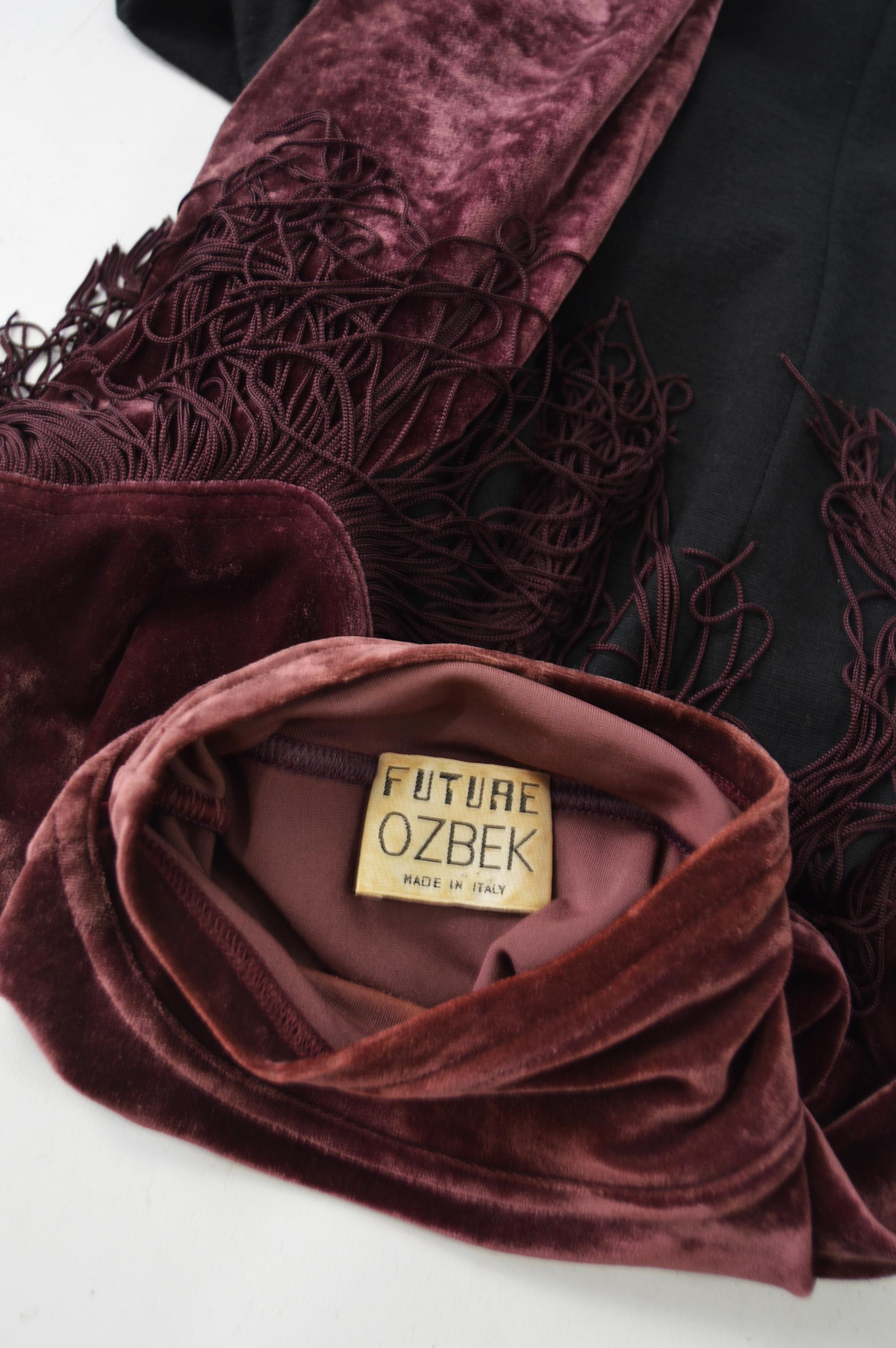 Rifat Ozbek Vintage Velvet Fringed Bodysuit For Sale 2