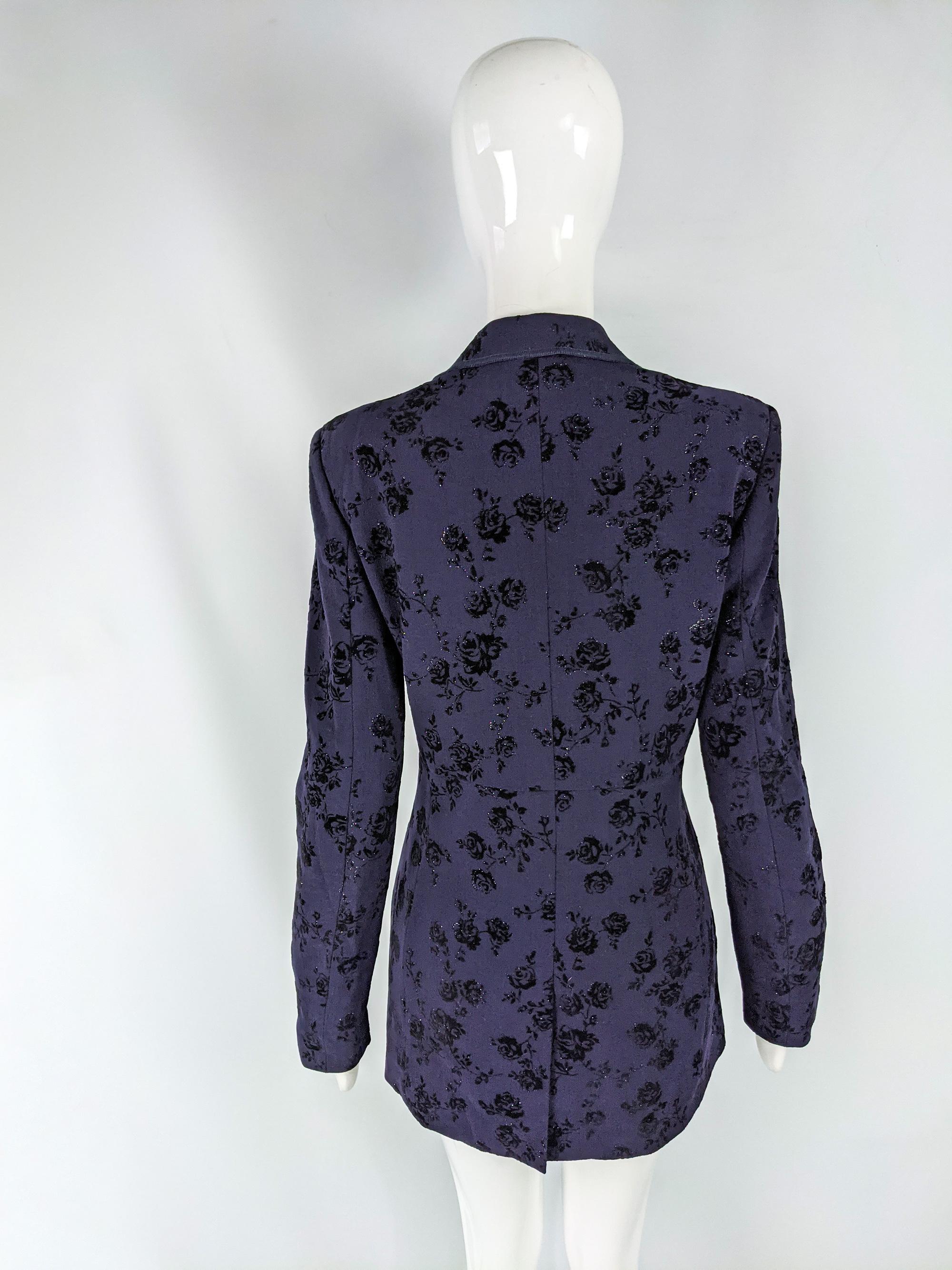 Rifat Ozbek Vintage Womens Dark Purple Tailored Velvet & Wool Jacket In Excellent Condition For Sale In Doncaster, South Yorkshire