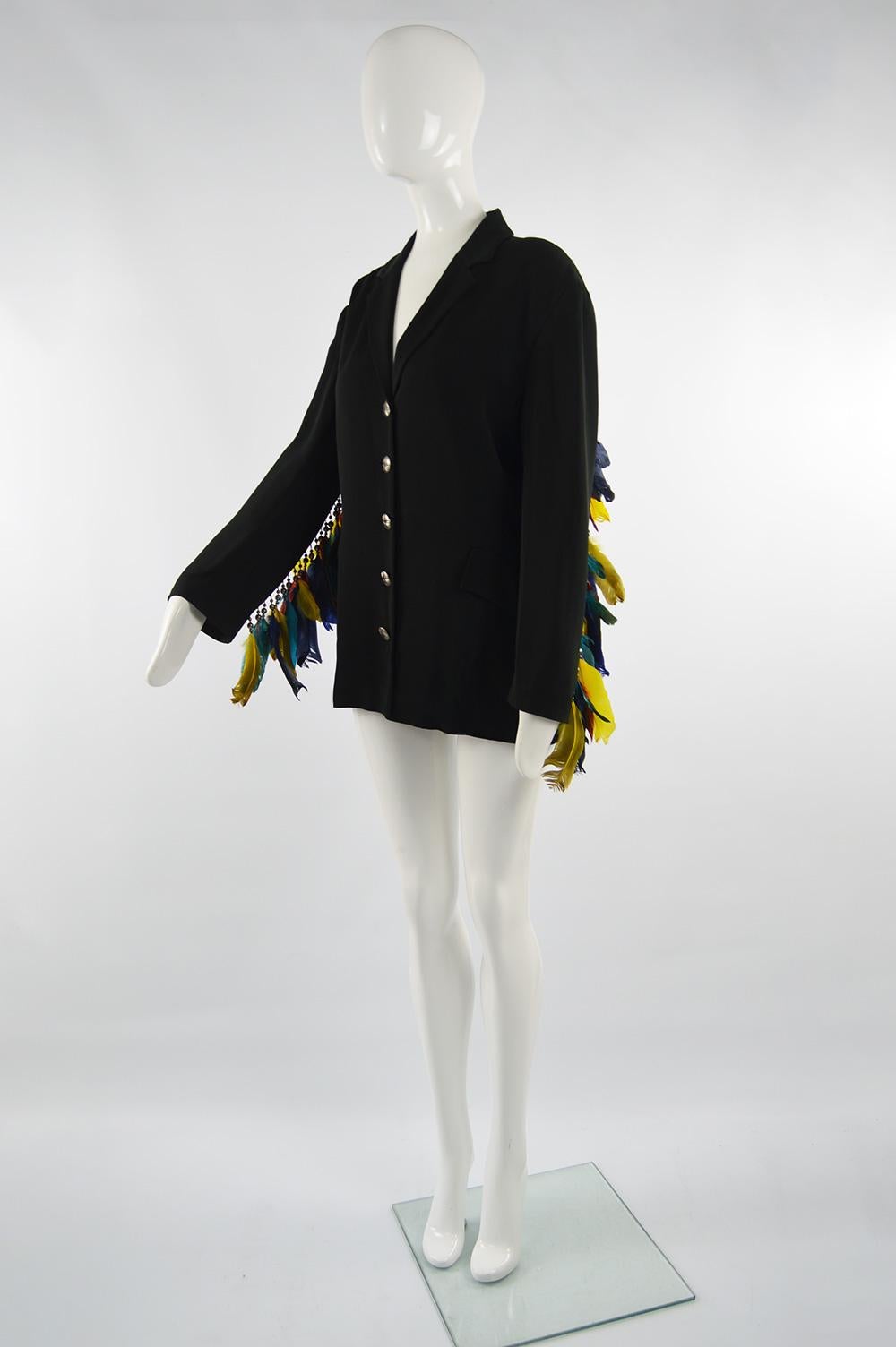 Rifat Ozbek Vintage Women's Feather Adorned Party Blazer Jacket, 1980s In Good Condition In Doncaster, South Yorkshire