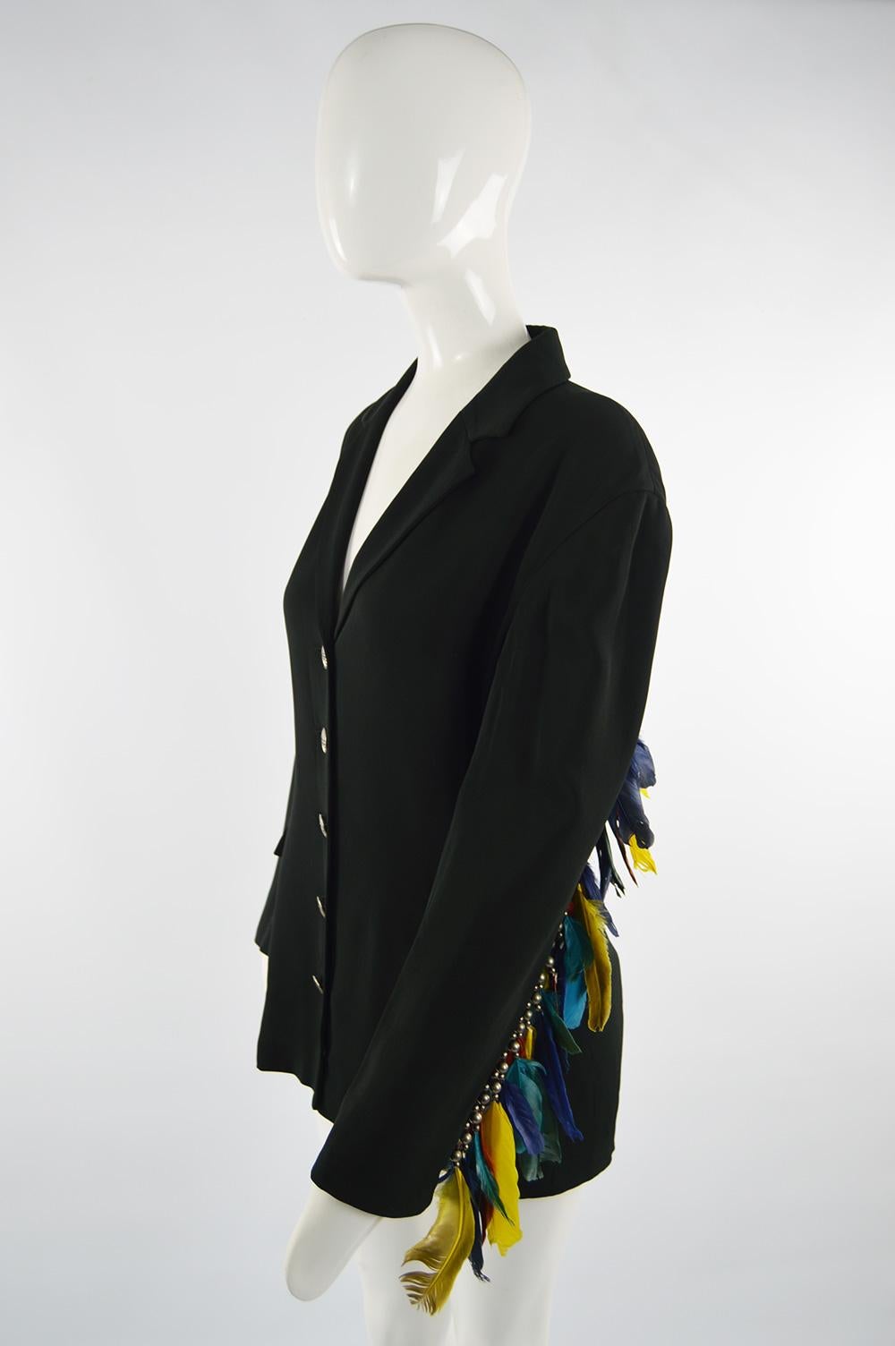 Rifat Ozbek Vintage Women's Feather Adorned Party Blazer Jacket, 1980s 2