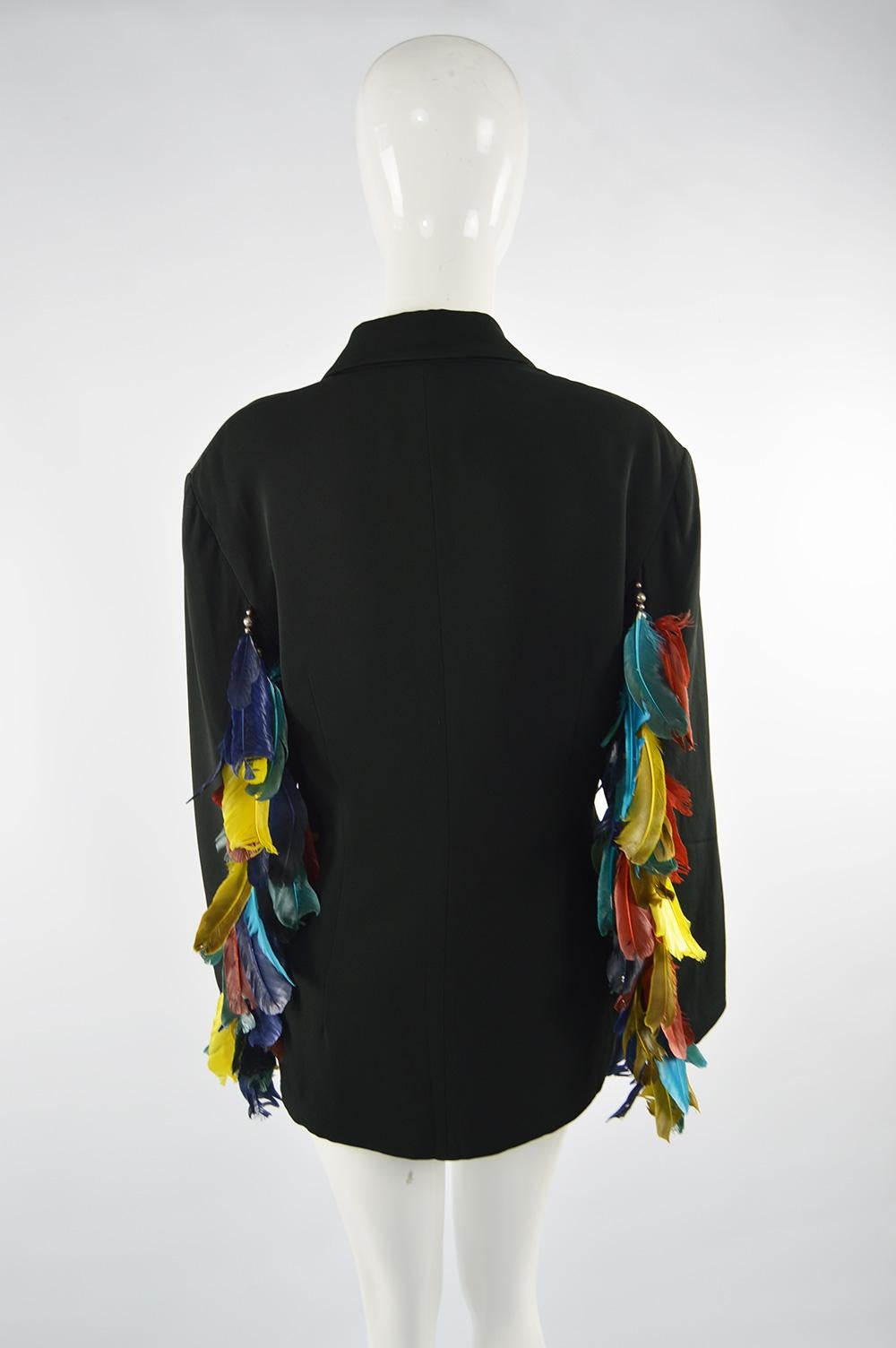 Rifat Ozbek Vintage Women's Feather Adorned Party Blazer Jacket, 1980s 3