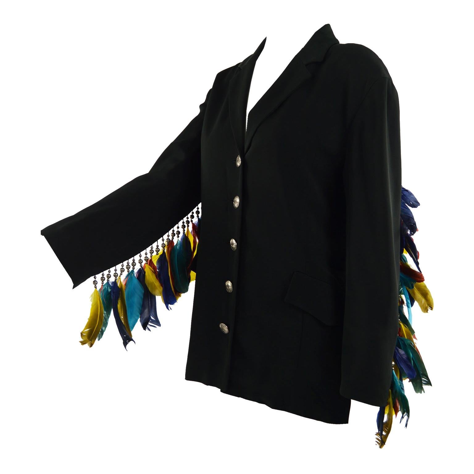 Rifat Ozbek Vintage Women's Feather Adorned Party Blazer Jacket, 1980s