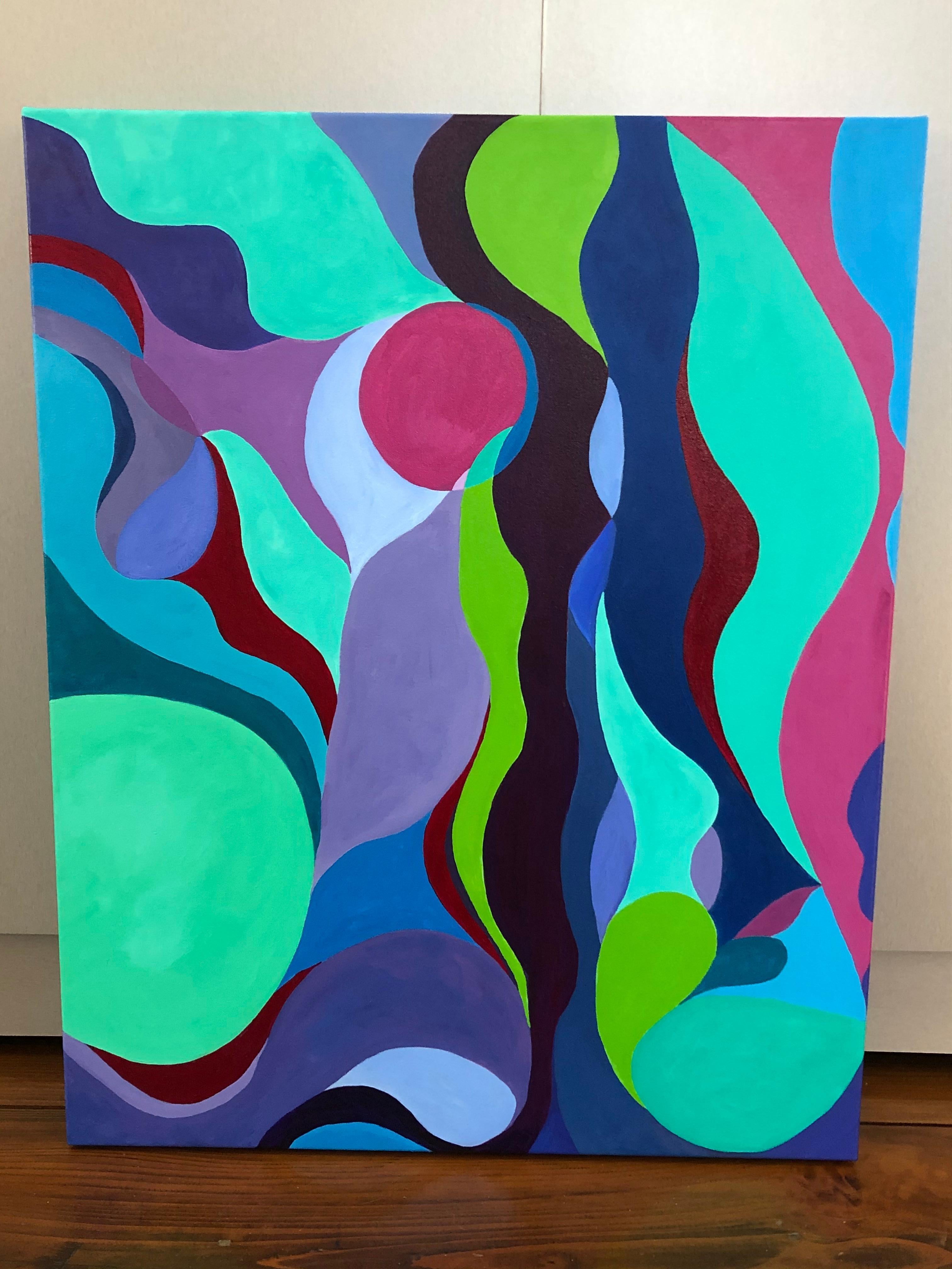 Moderno Riff on Fuschia and Turquoise Pittura astratta originale in vendita